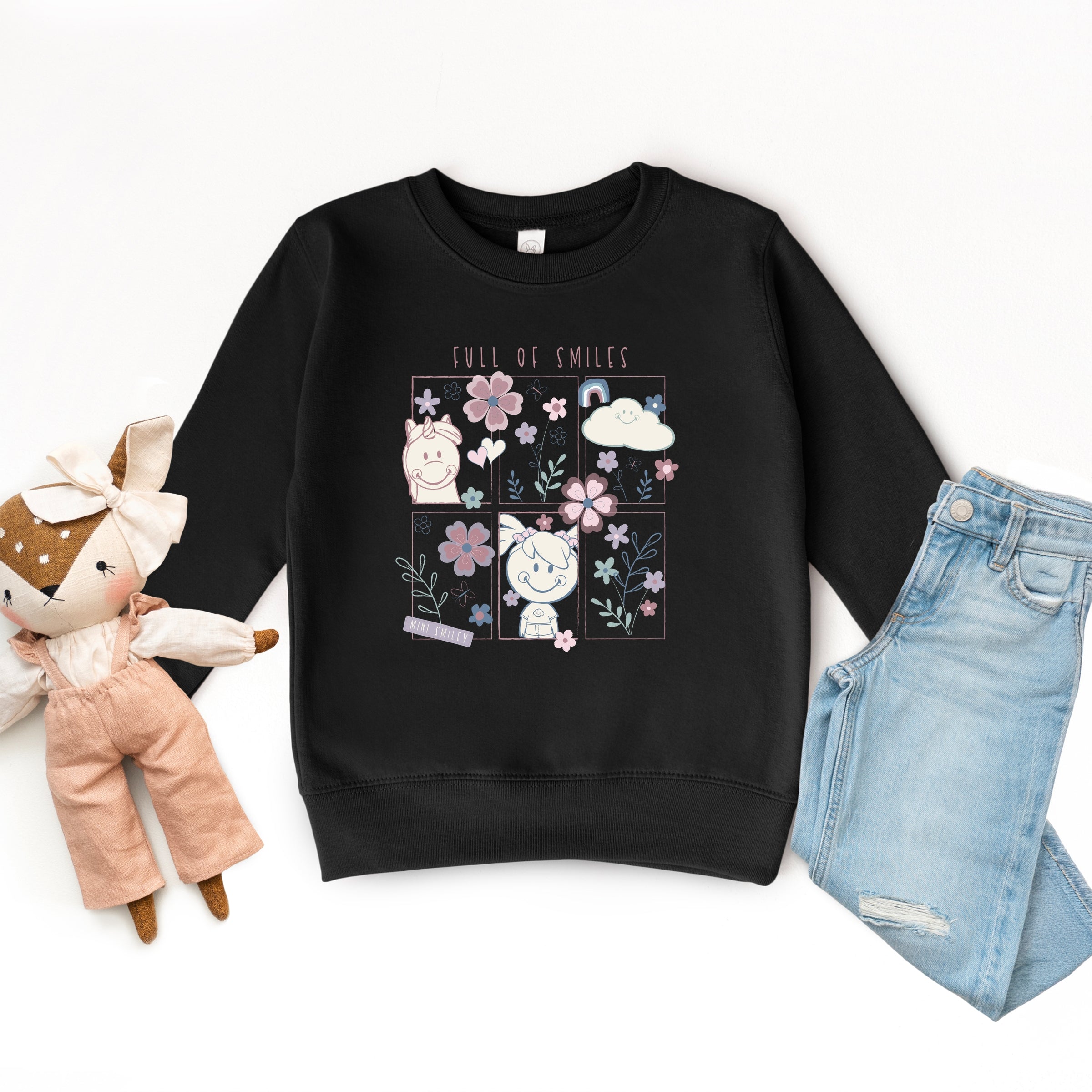 Mini Smiley Full of Smiles Outline - Toddler Graphic Sweatshirt