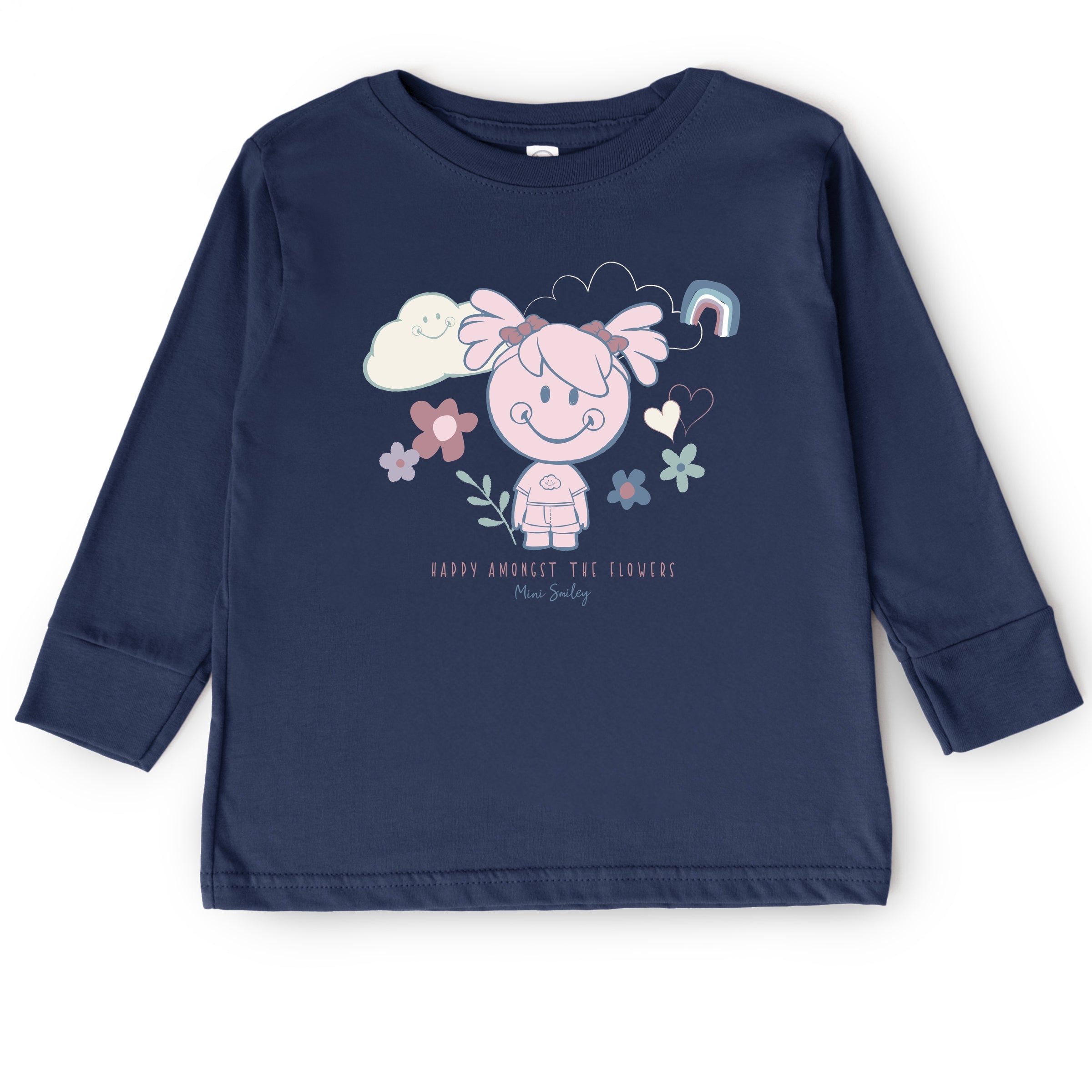 Mini Smiley Happy Amongst The Flowers - Toddler Long Sleeve Graphic Tee