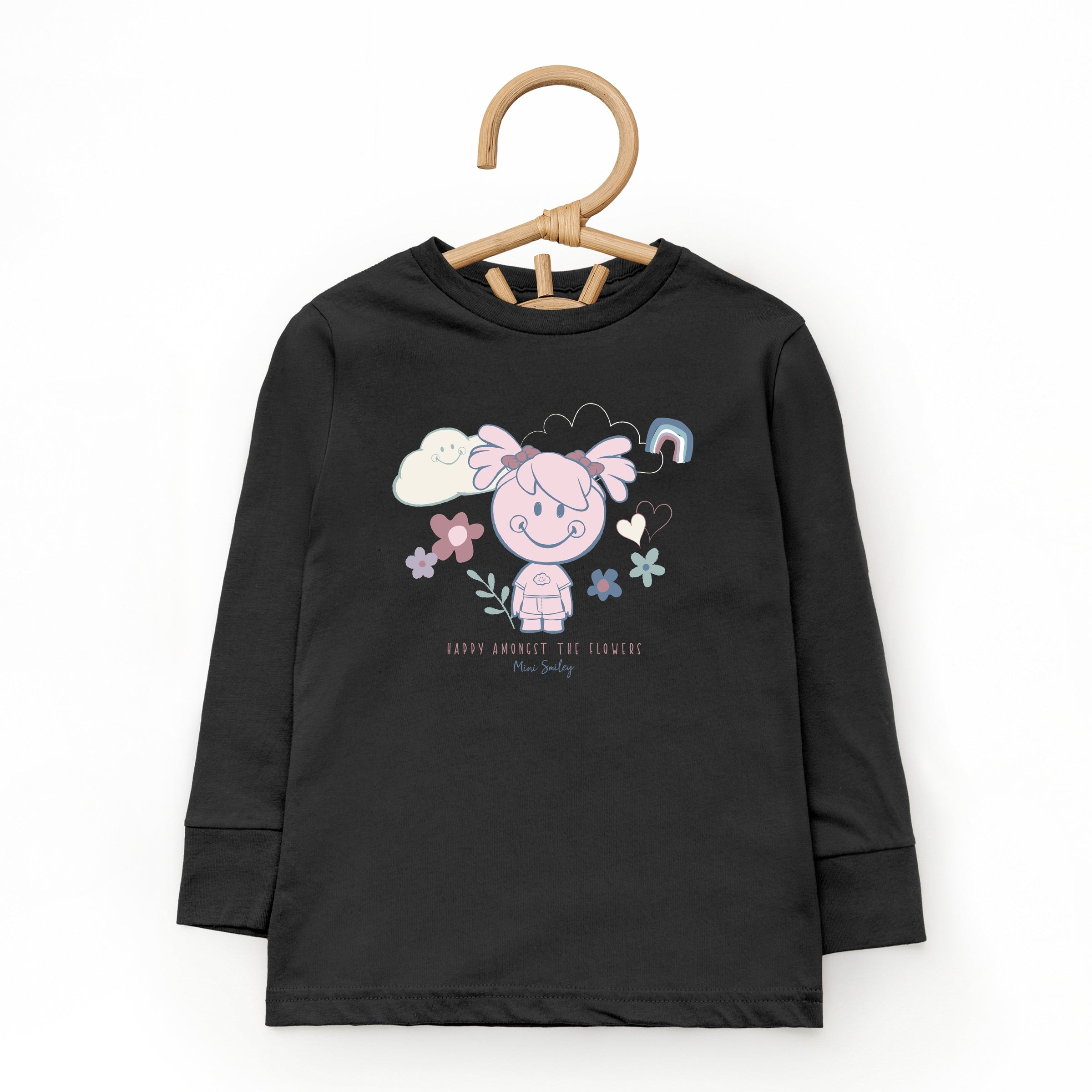 Mini Smiley Happy Amongst The Flowers - Toddler Long Sleeve Graphic Tee