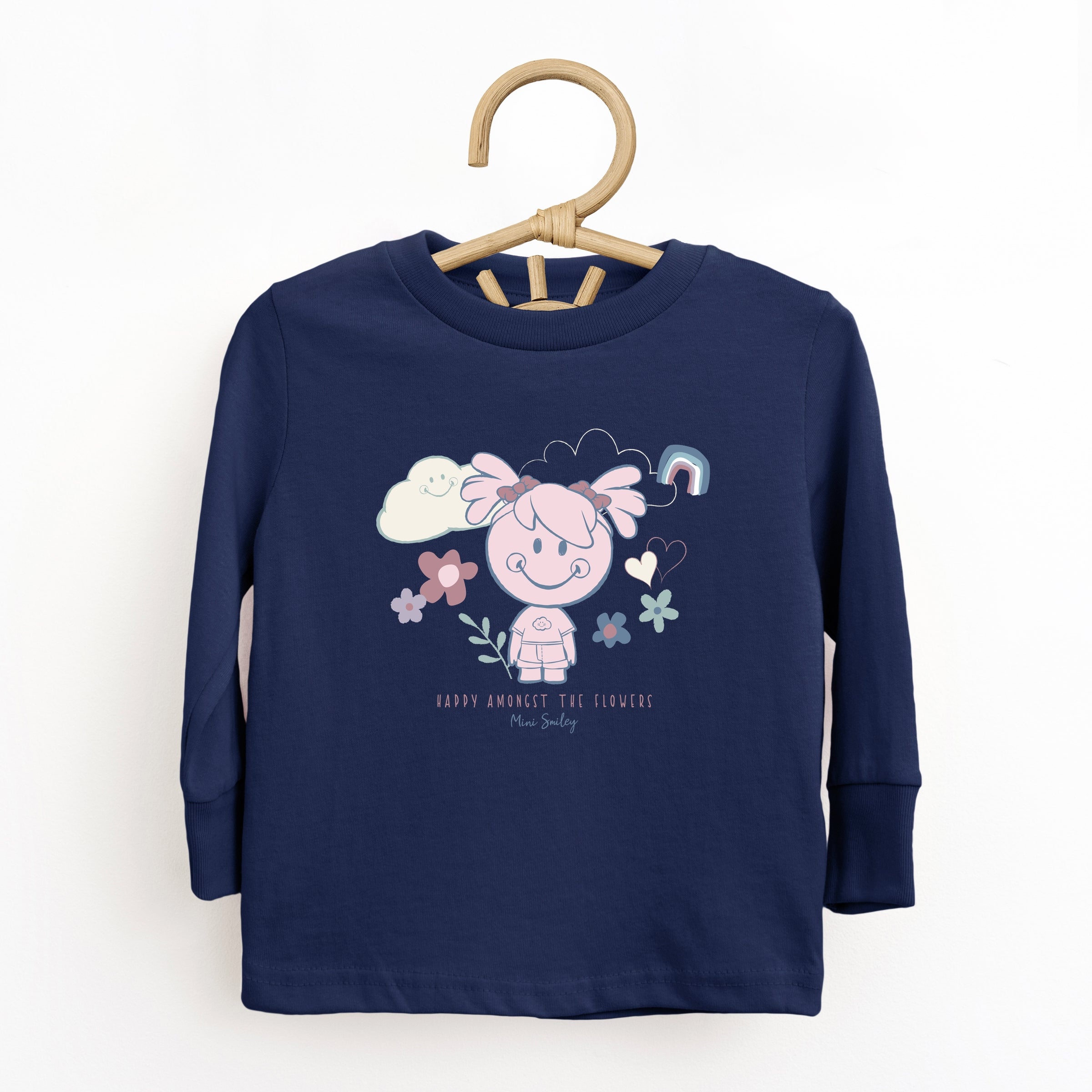 Mini Smiley Happy Amongst The Flowers - Toddler Long Sleeve Graphic Tee