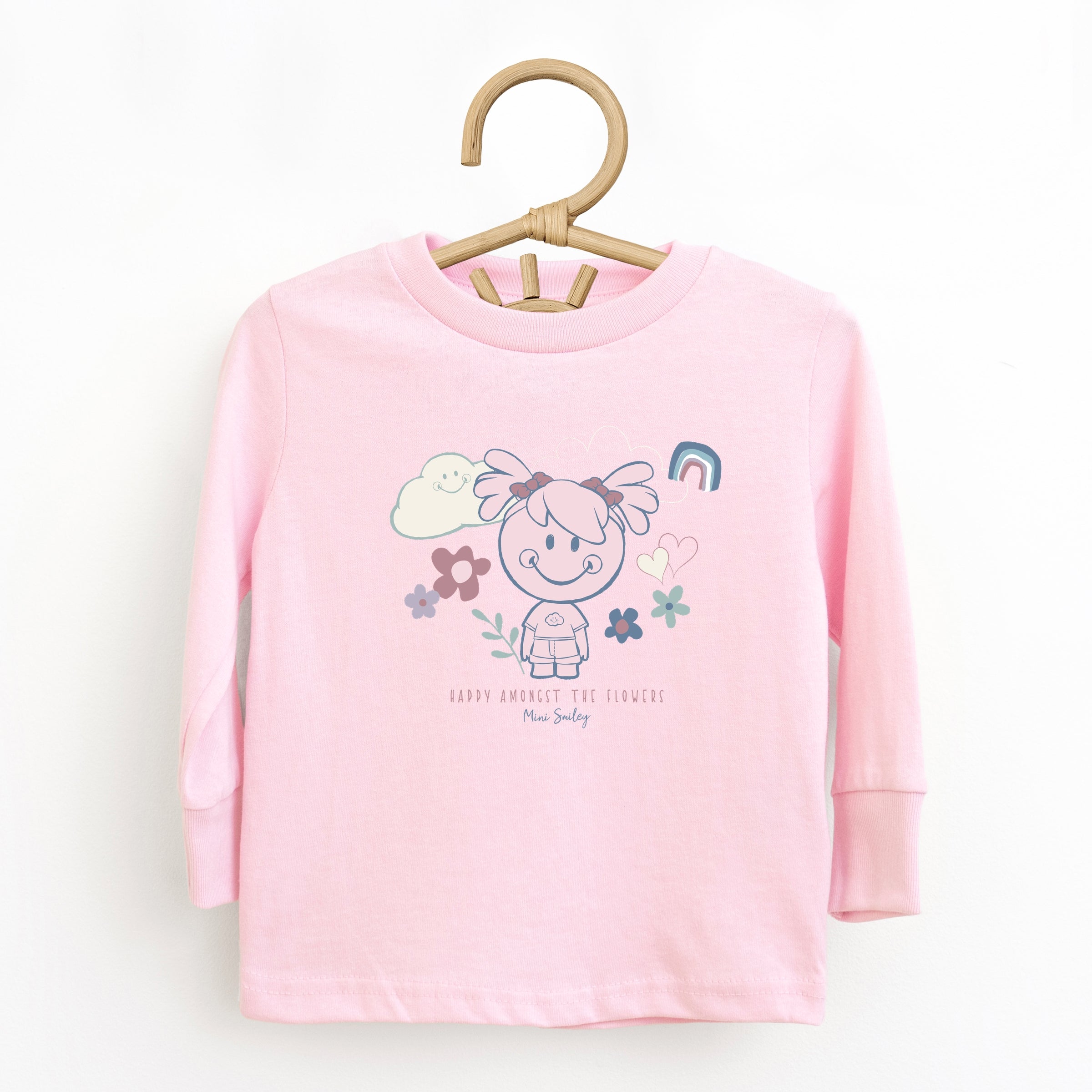Mini Smiley Happy Amongst The Flowers - Toddler Long Sleeve Graphic Tee