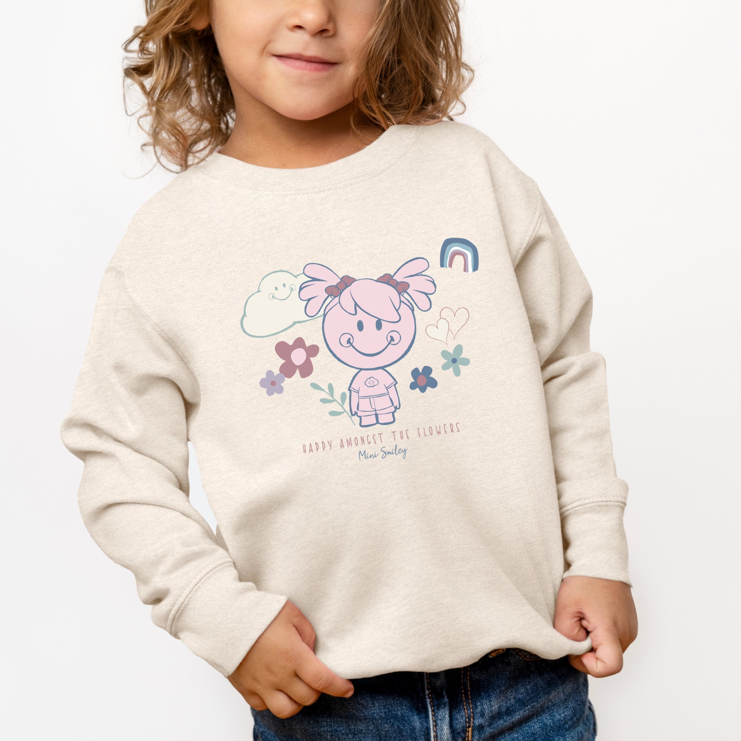 Mini Smiley Happy Amongst The Flowers - Toddler Graphic Sweatshirt