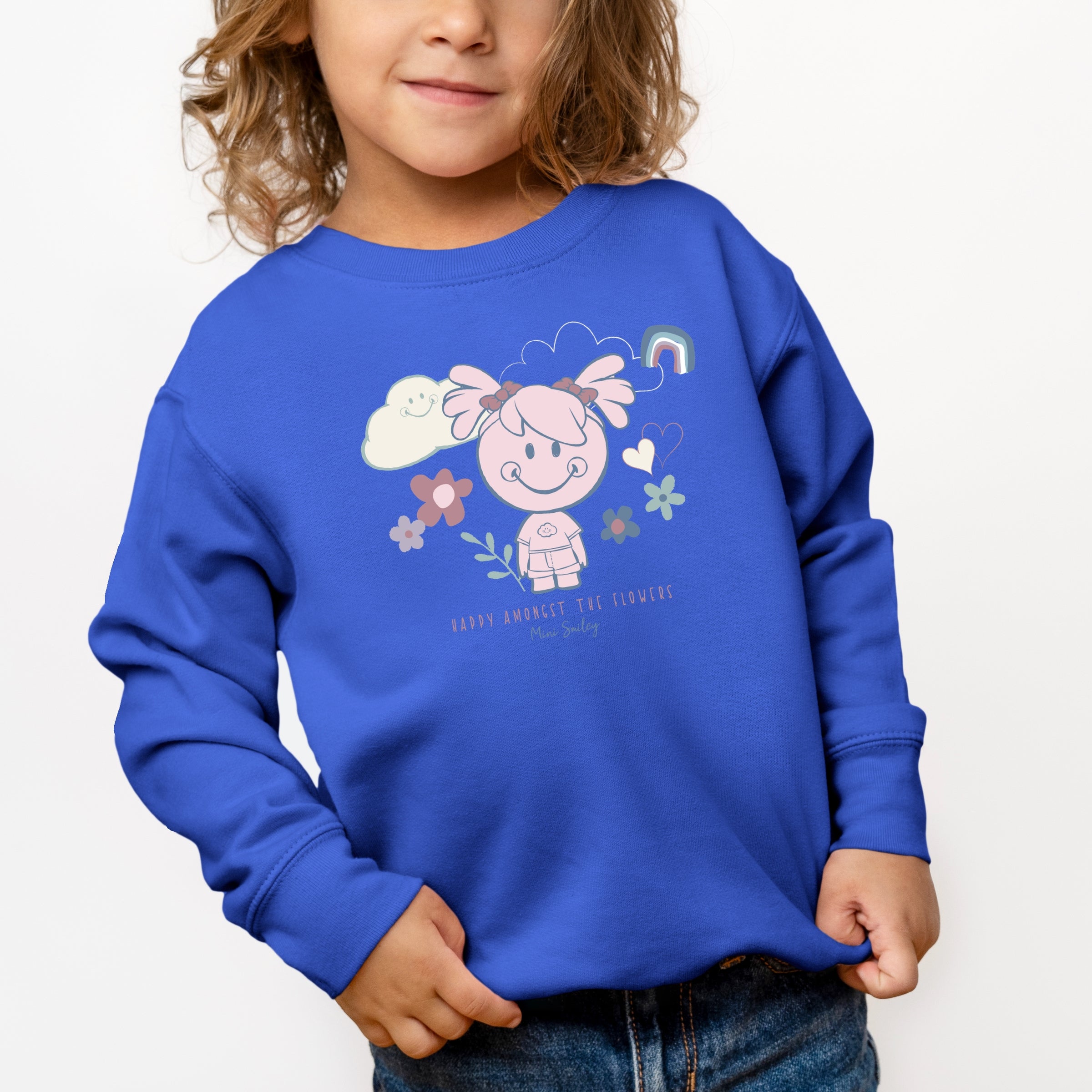 Mini Smiley Happy Amongst The Flowers - Toddler Graphic Sweatshirt