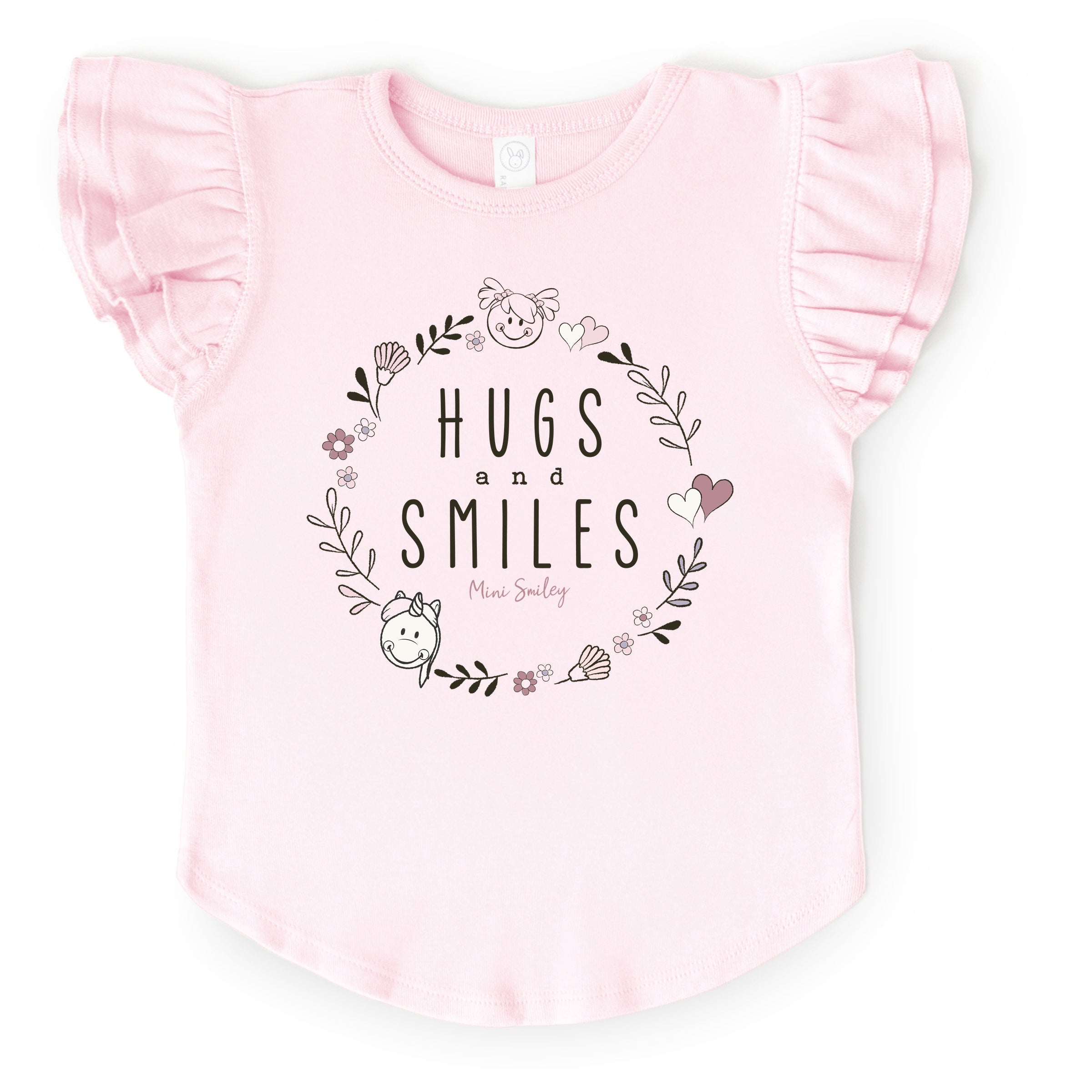 Mini Smiley Hugs and Smiles - Flutter Sleeve Graphic T-Shirt