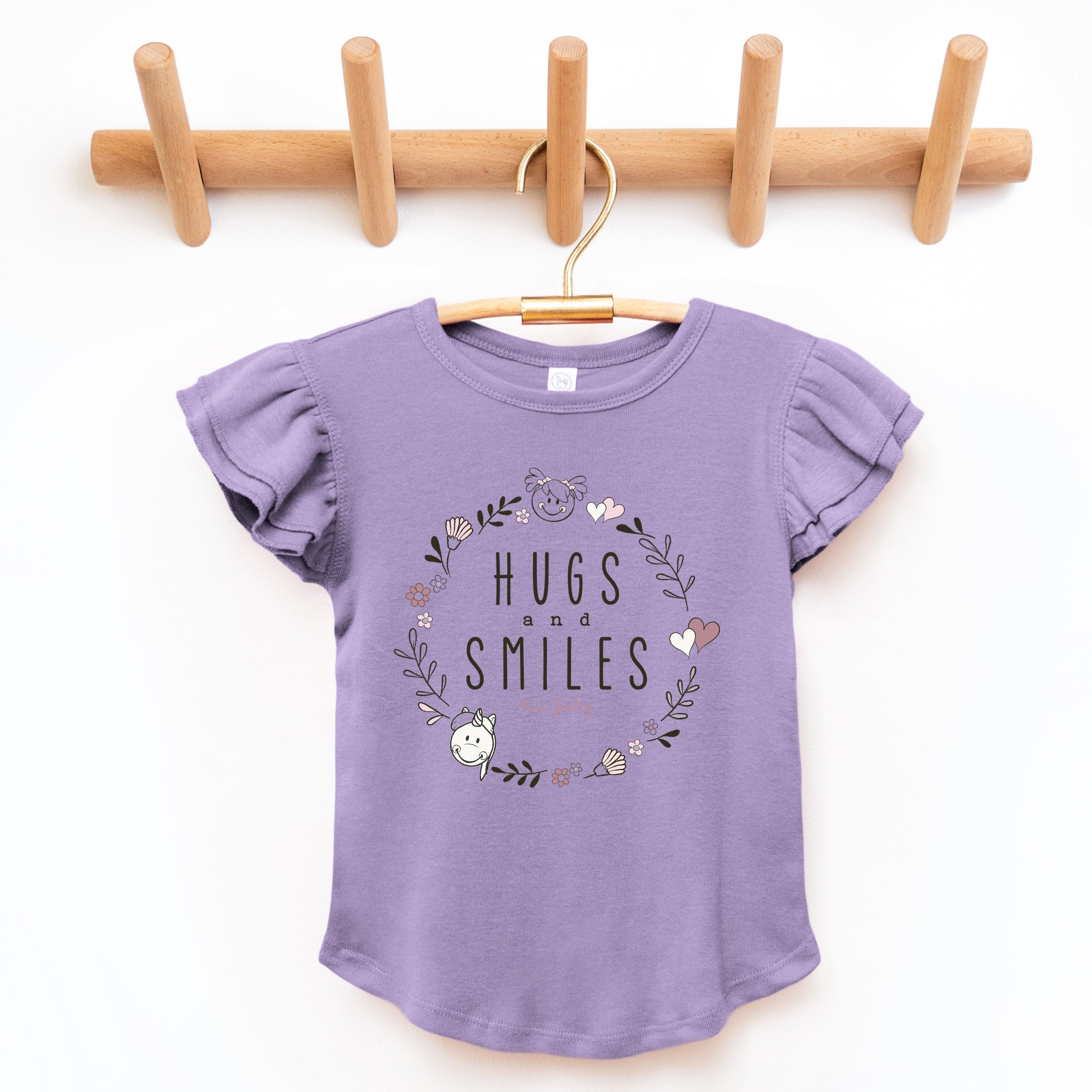 Mini Smiley Hugs and Smiles - Flutter Sleeve Graphic T-Shirt