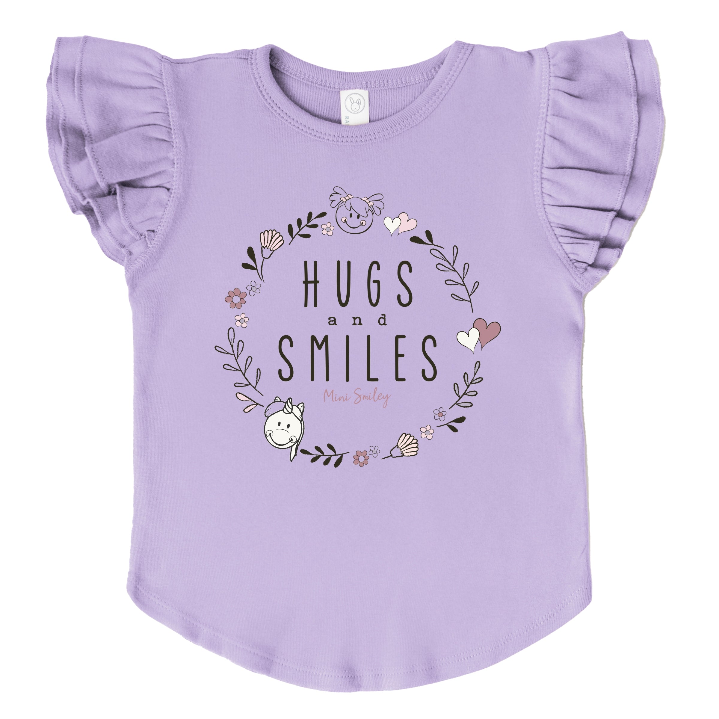 Mini Smiley Hugs and Smiles - Flutter Sleeve Graphic T-Shirt