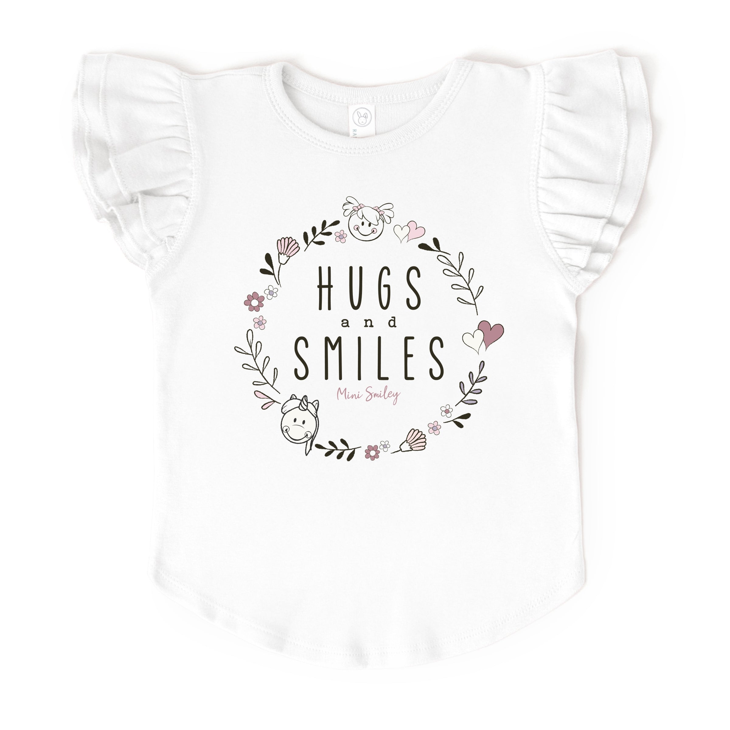 Mini Smiley Hugs and Smiles - Flutter Sleeve Graphic T-Shirt