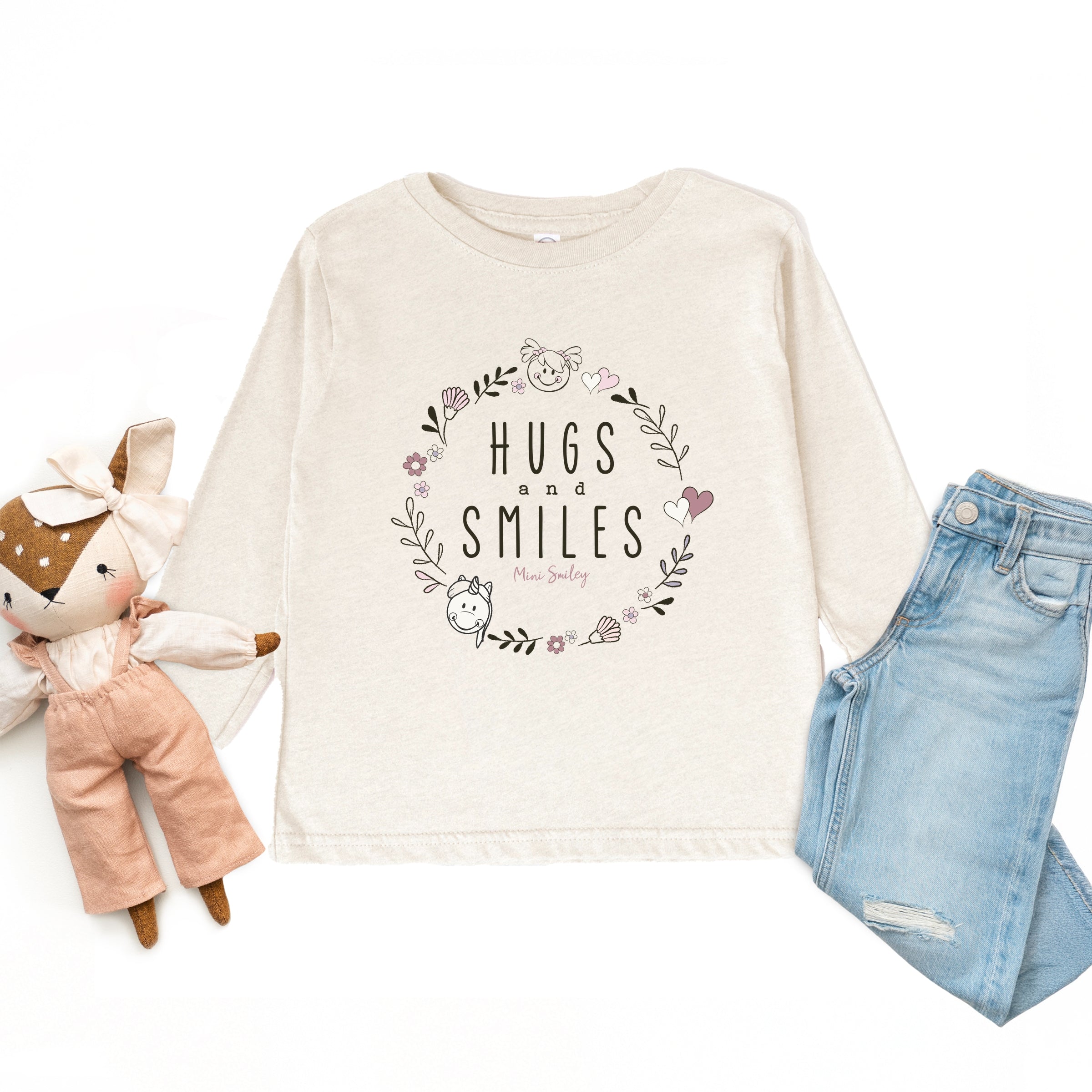 Mini Smiley Hugs and Smiles - Toddler Long Sleeve Graphic Tee