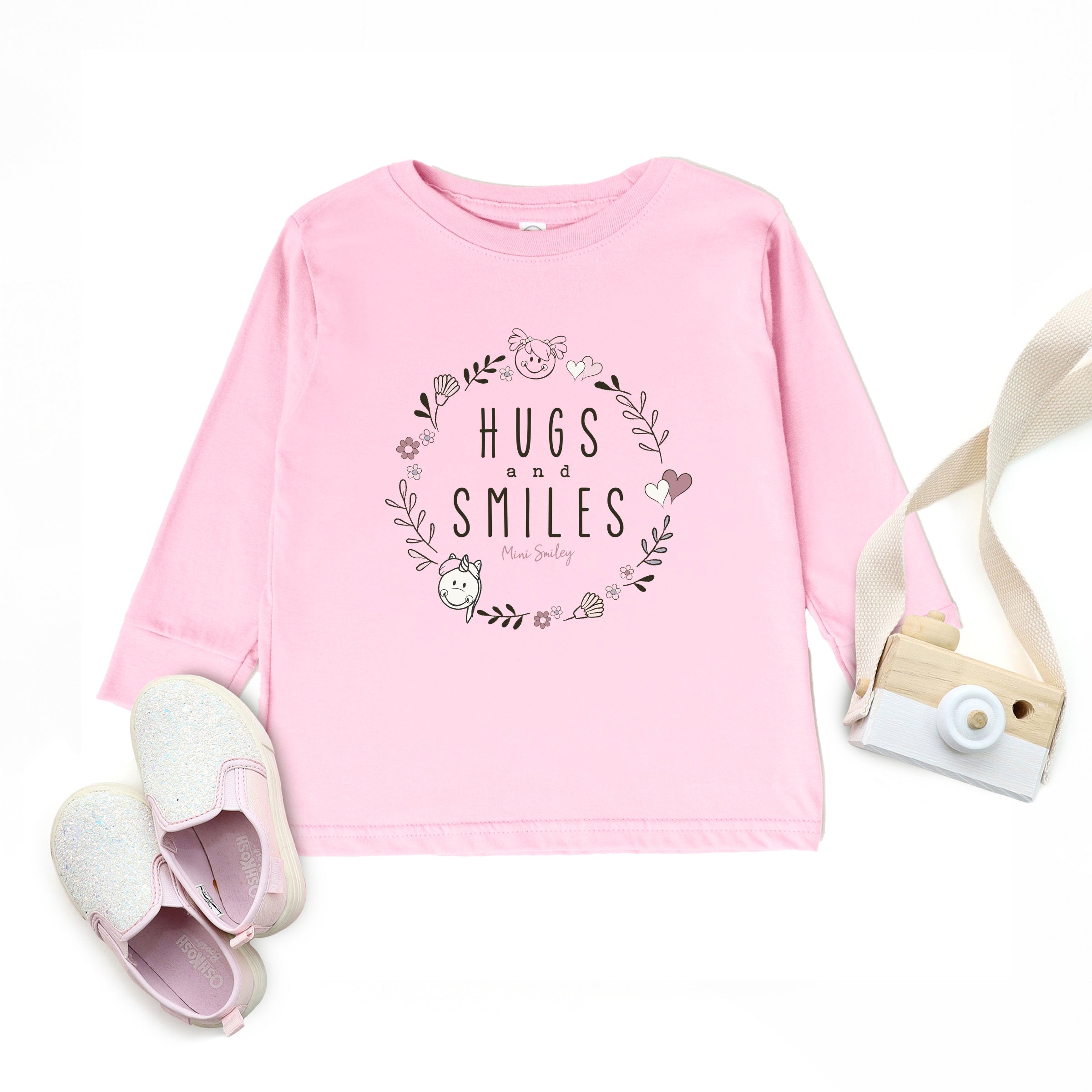 Mini Smiley Hugs and Smiles - Toddler Long Sleeve Graphic Tee