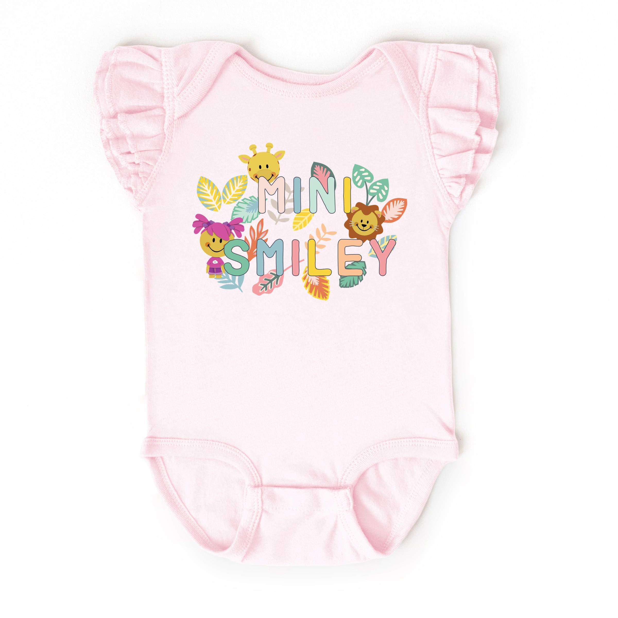 Mini Smiley Leaves - Baby Flutter Sleeve Bodysuit