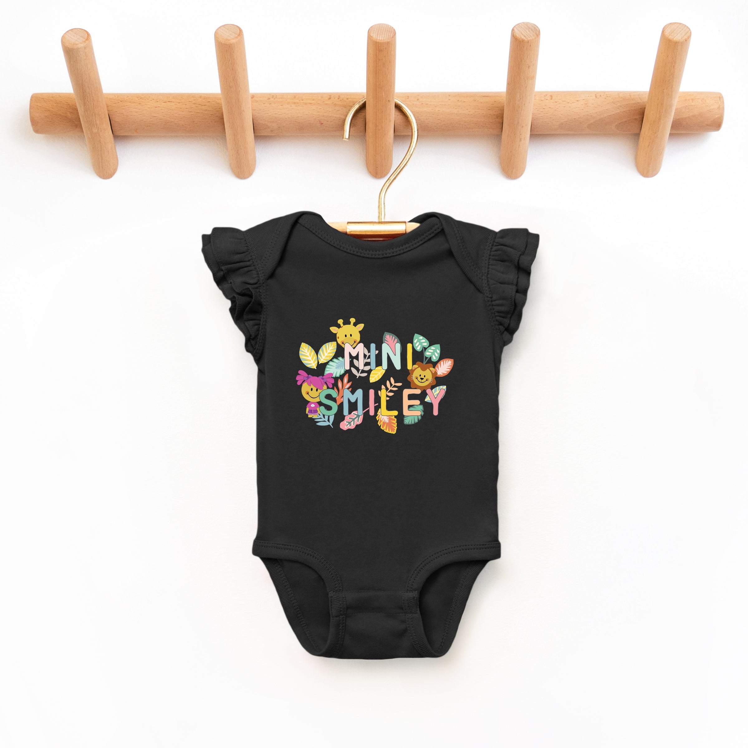 Mini Smiley Leaves - Baby Flutter Sleeve Bodysuit