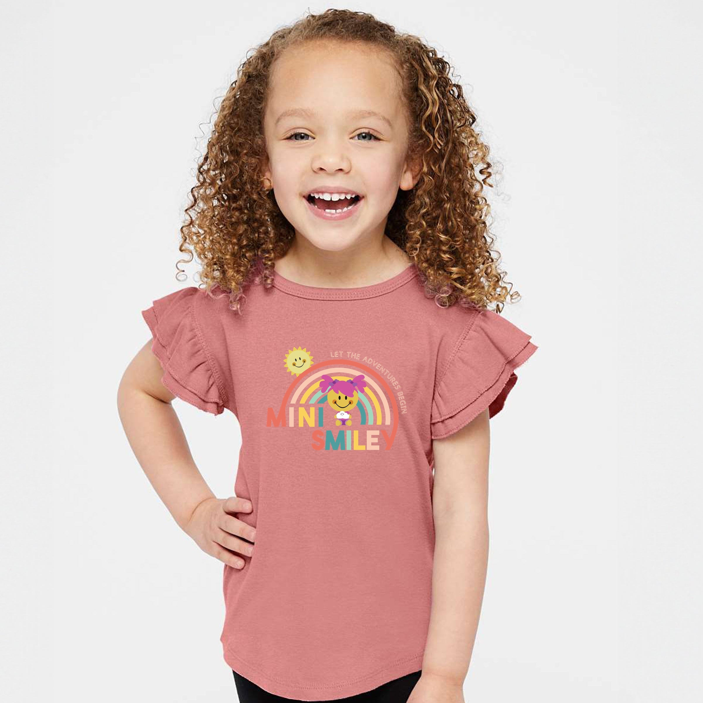 Mini Smiley Let The Adventures Begin Aria - Flutter Sleeve Graphic T-Shirt