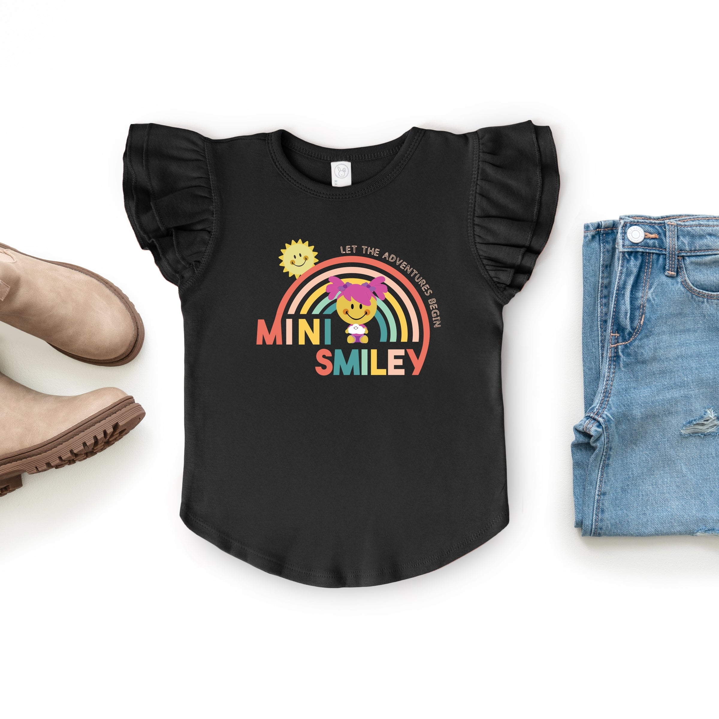 Mini Smiley Let The Adventures Begin Aria - Flutter Sleeve Graphic T-Shirt