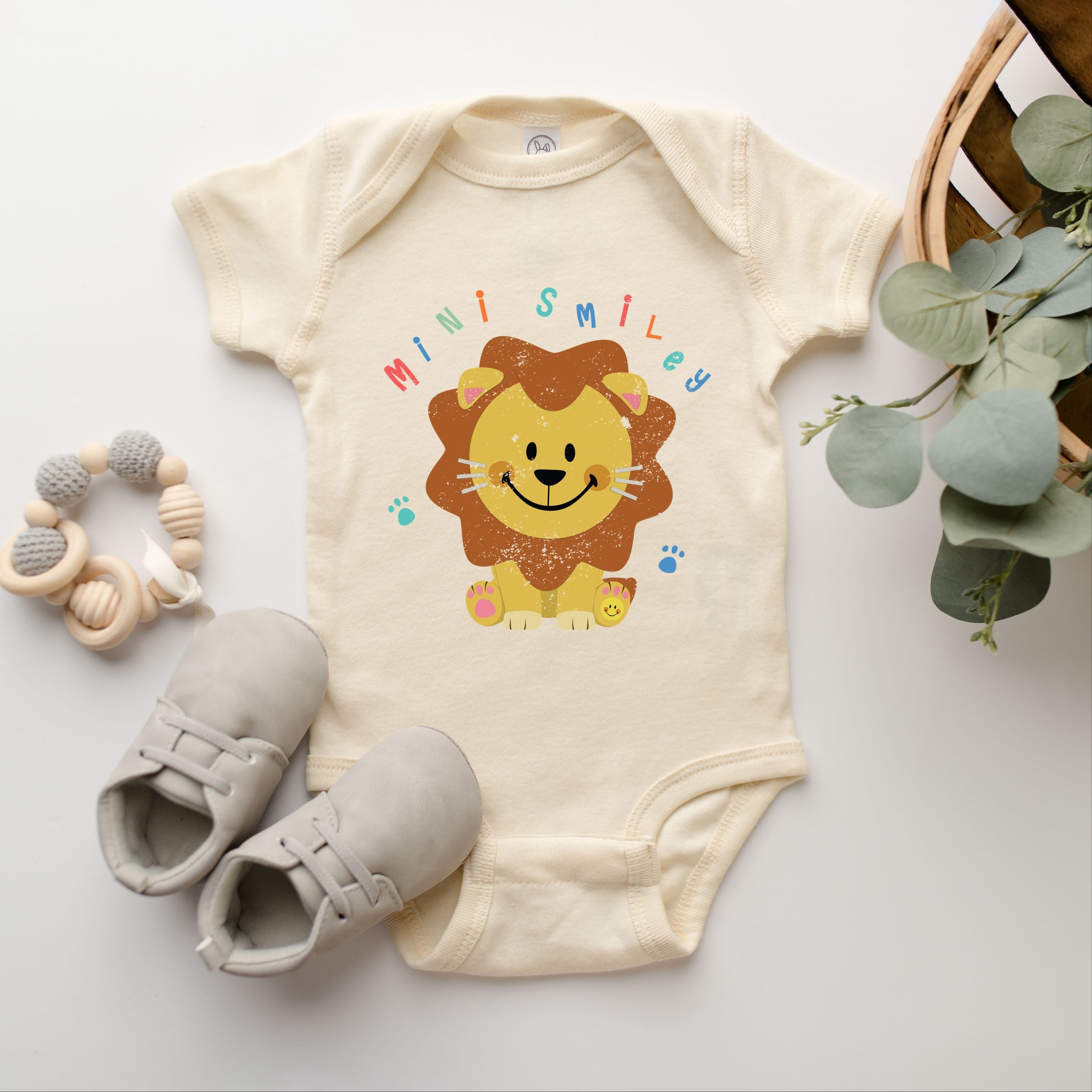 Mini Smiley Lion Paws - Baby Short Sleeve Graphic Bodysuit