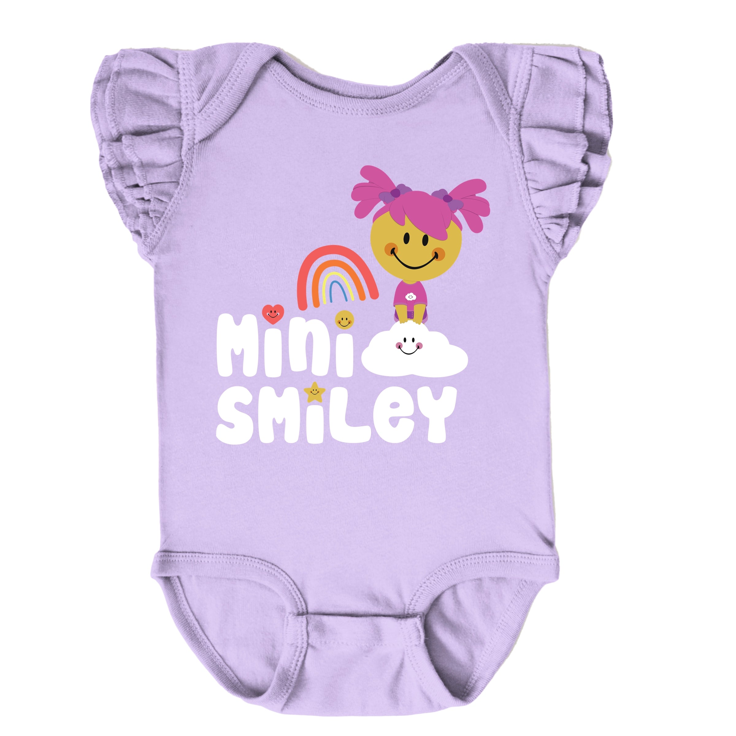 Mini Smiley Rainbow Cloud Aria - Baby Flutter Sleeve Bodysuit