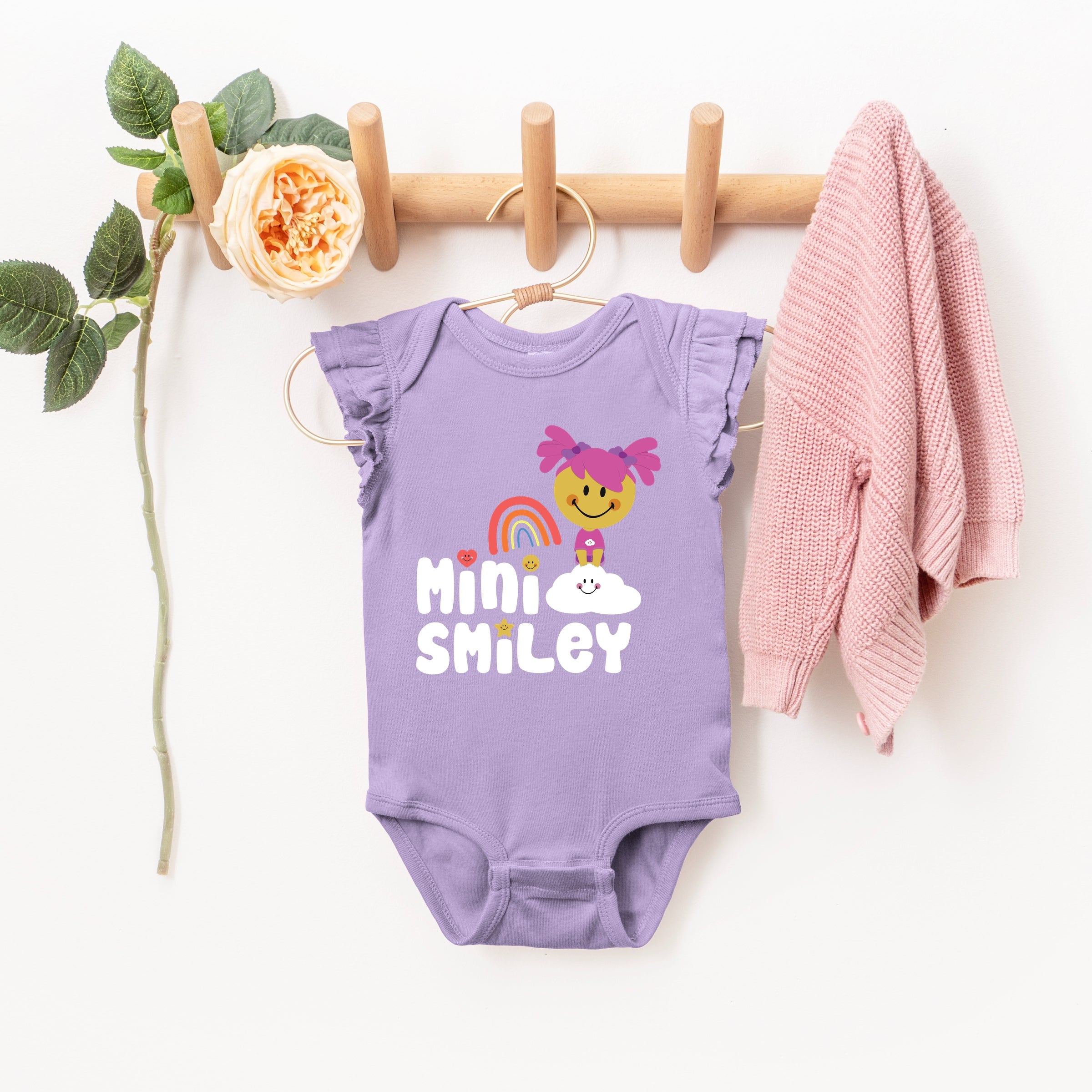 Mini Smiley Rainbow Cloud Aria - Baby Flutter Sleeve Bodysuit