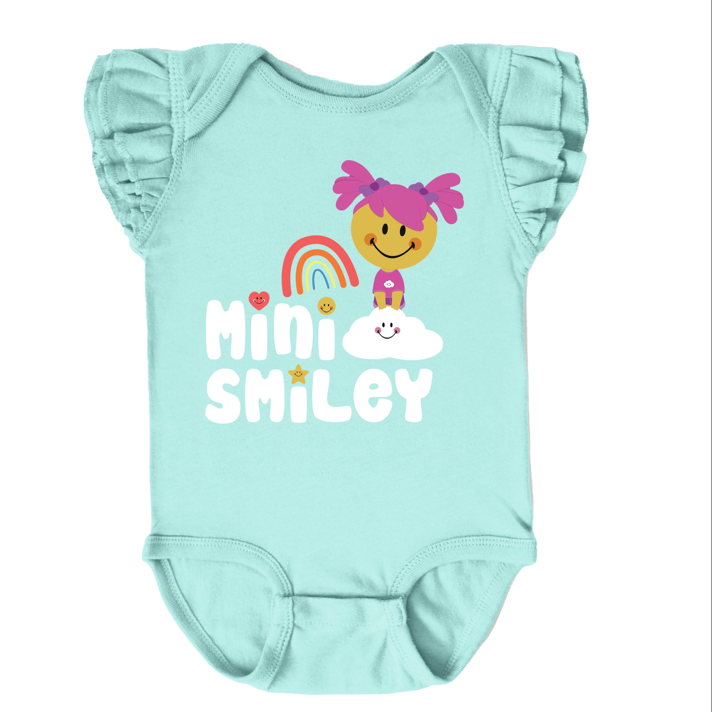 Mini Smiley Rainbow Cloud Aria - Baby Flutter Sleeve Bodysuit