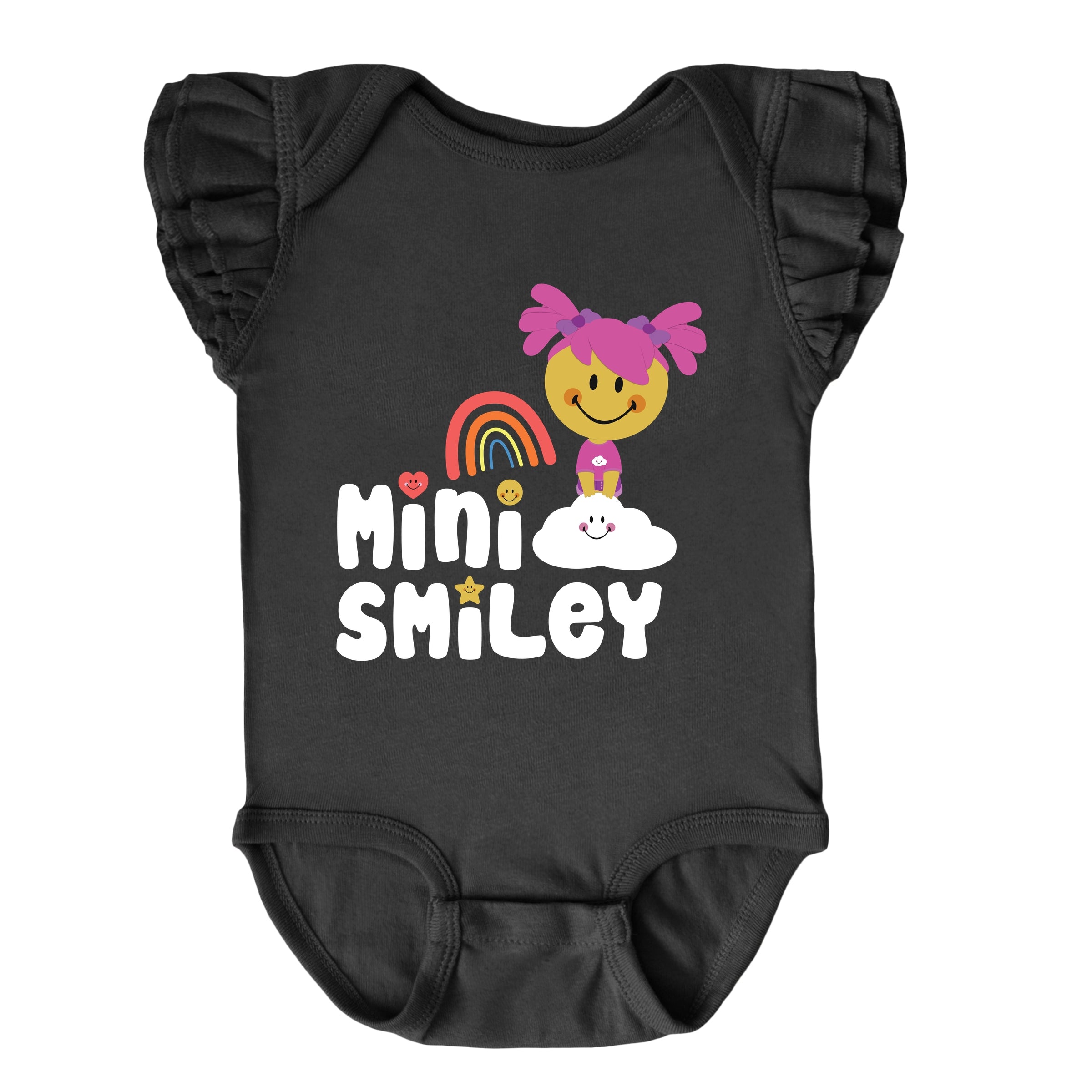 Mini Smiley Rainbow Cloud Aria - Baby Flutter Sleeve Bodysuit