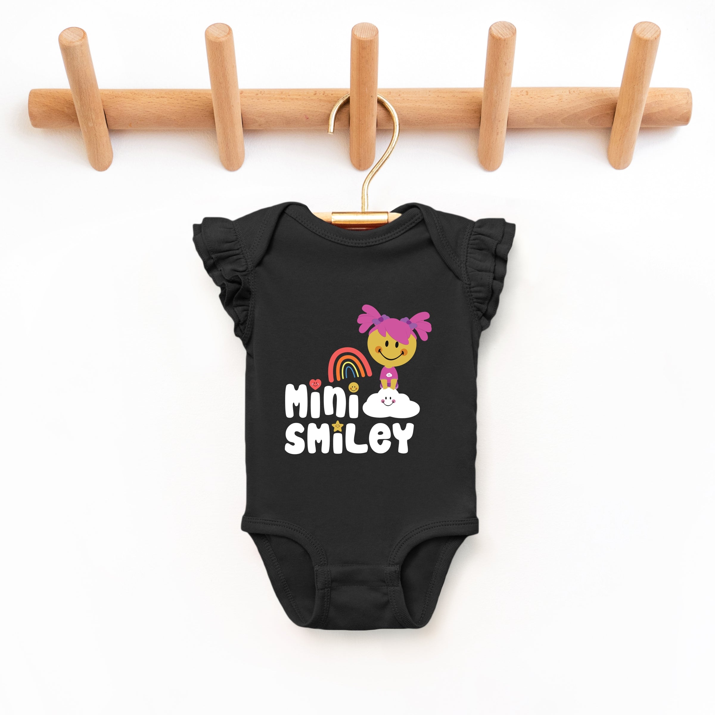 Mini Smiley Rainbow Cloud Aria - Baby Flutter Sleeve Bodysuit