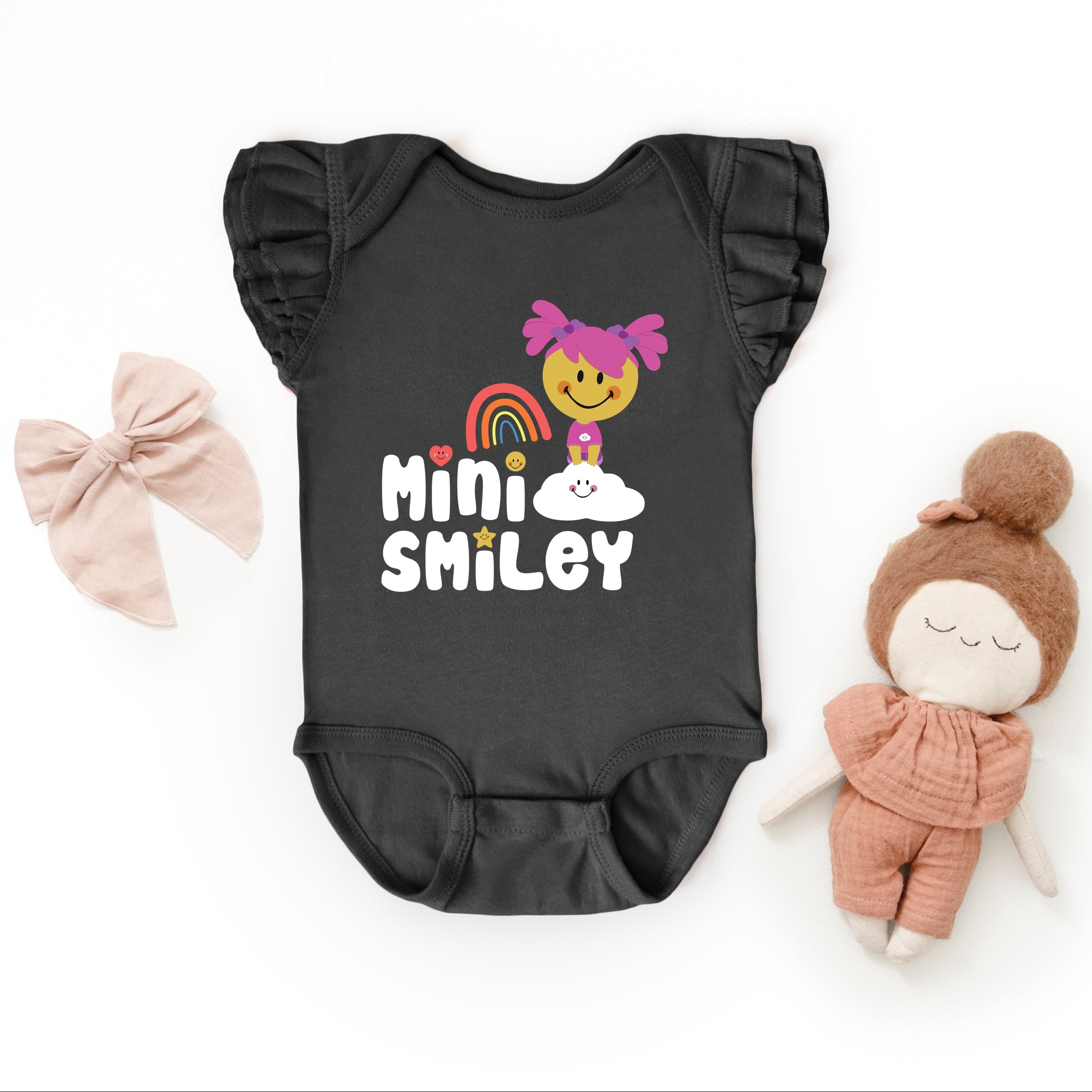 Mini Smiley Rainbow Cloud Aria - Baby Flutter Sleeve Bodysuit