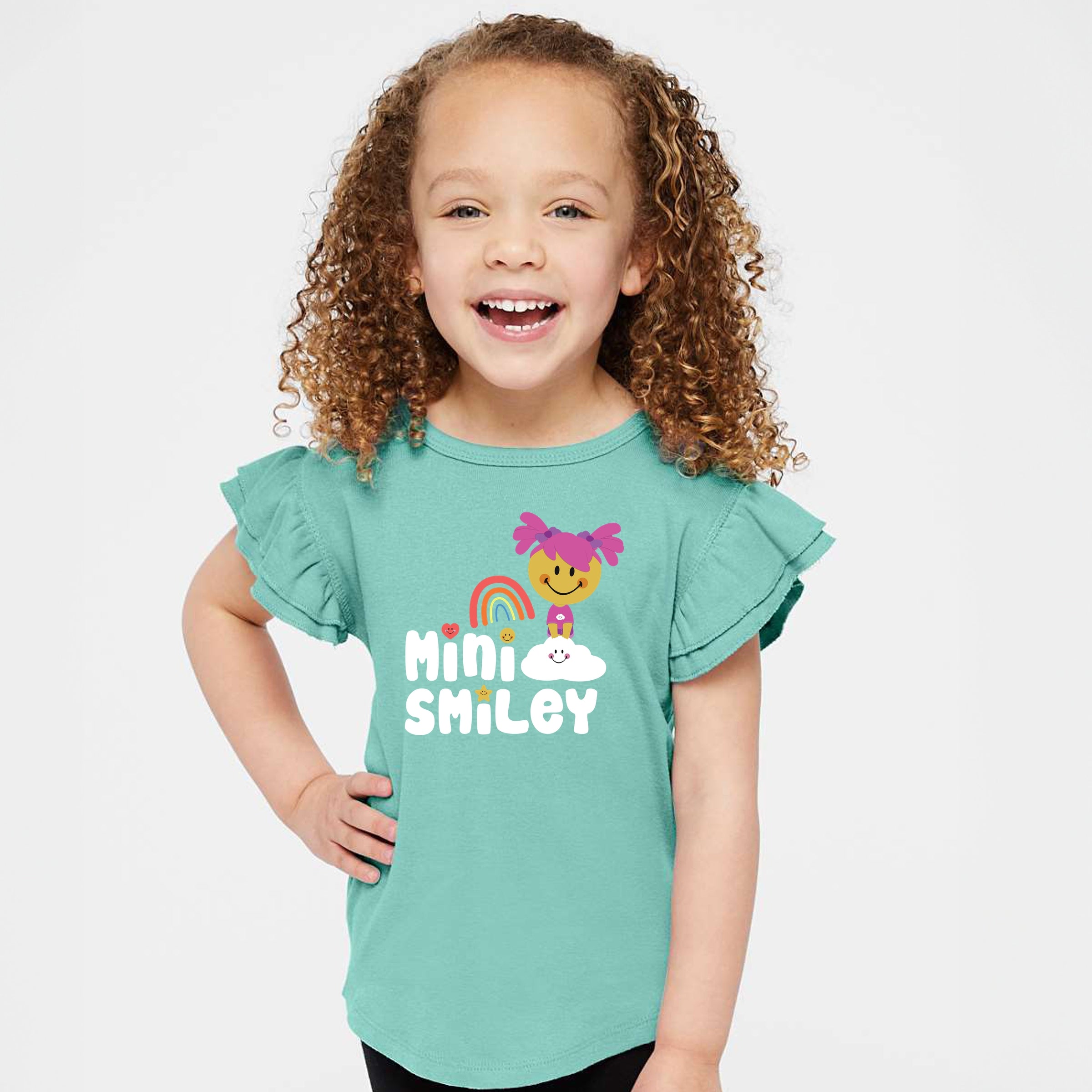 Mini Smiley Rainbow Cloud Aria - Flutter Sleeve Graphic T-Shirt