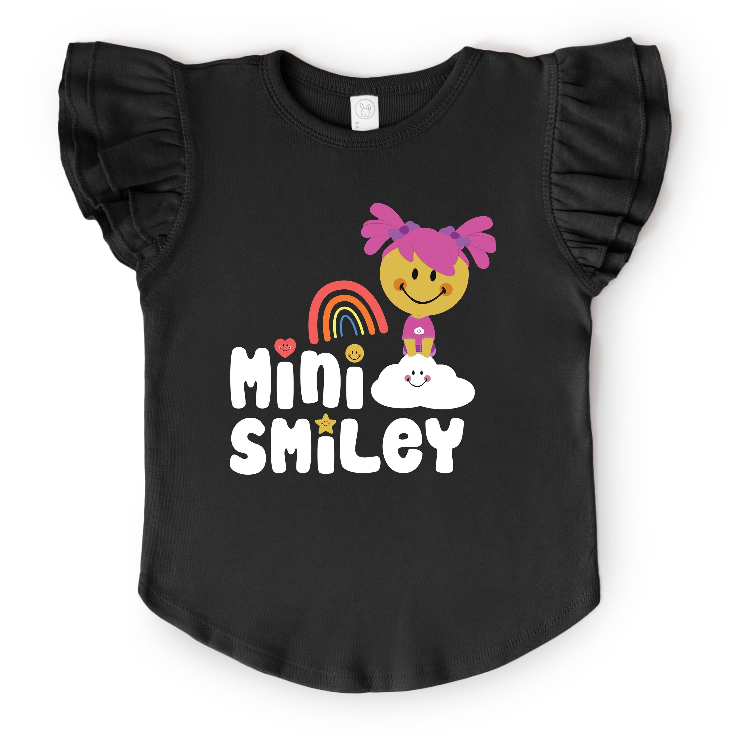 Mini Smiley Rainbow Cloud Aria - Flutter Sleeve Graphic T-Shirt