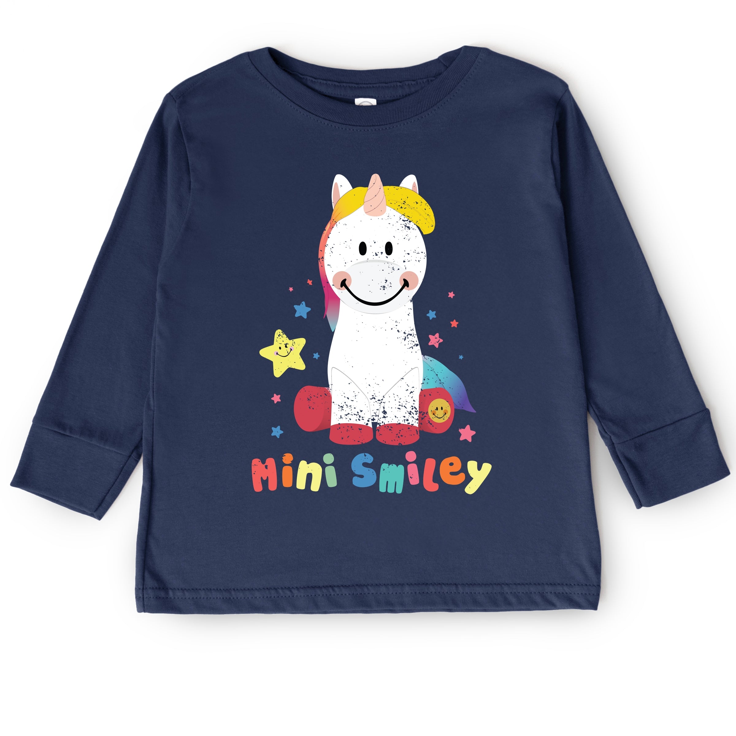 Mini Smiley Unicorn Distressed - Toddler Long Sleeve Graphic Tee