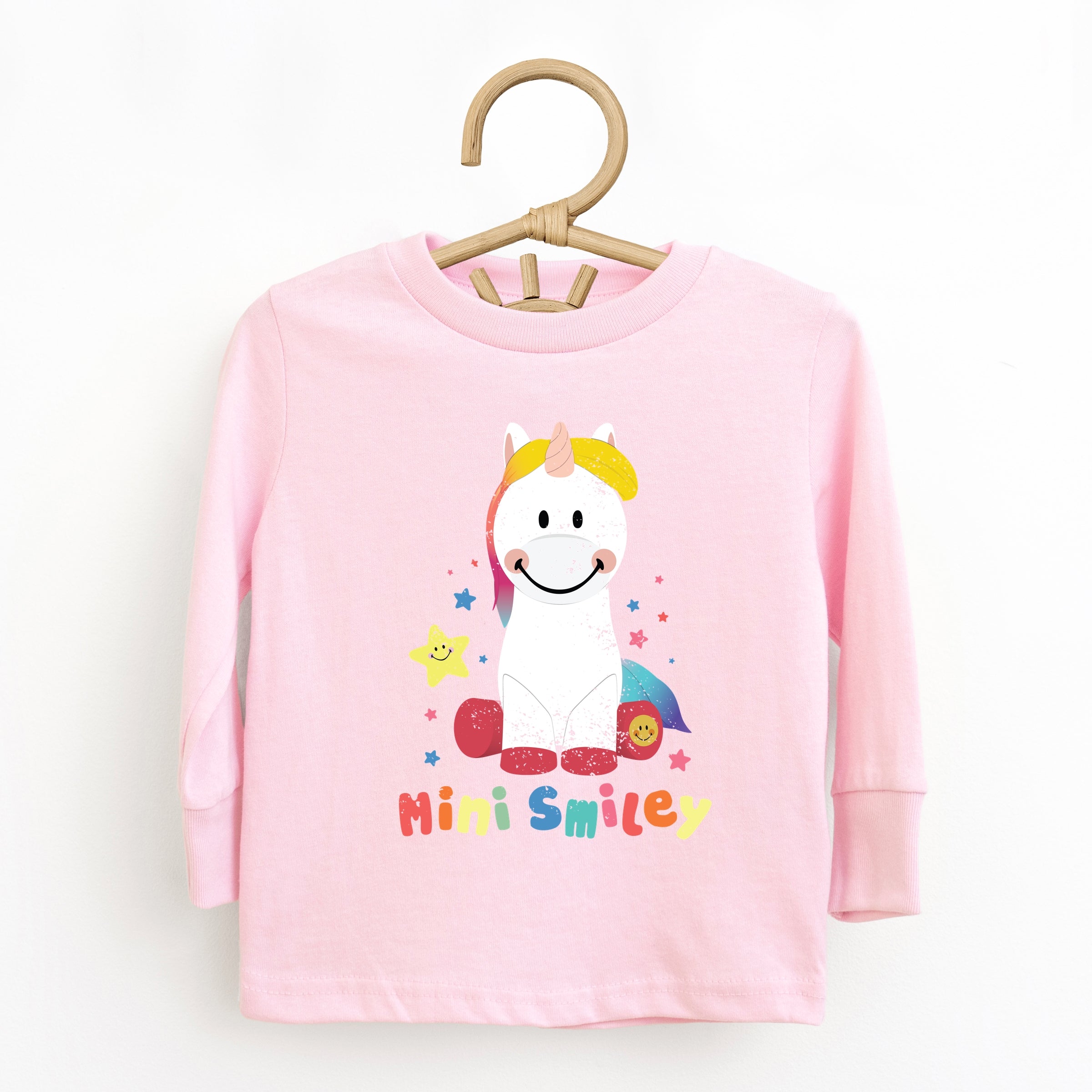 Mini Smiley Unicorn Distressed - Toddler Long Sleeve Graphic Tee