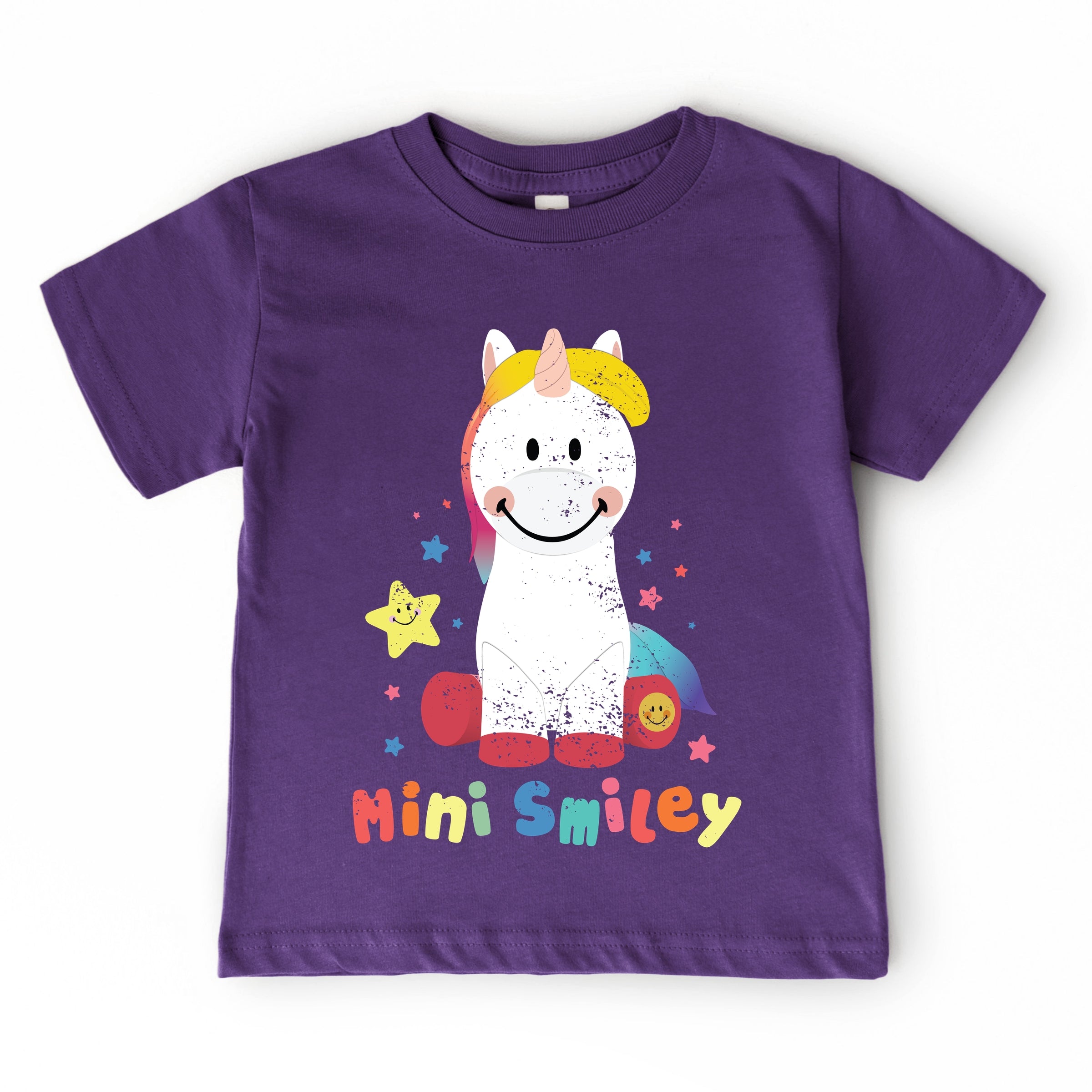 Mini Smiley Unicorn Distressed - Toddler Short Sleeve Graphic T-Shirt