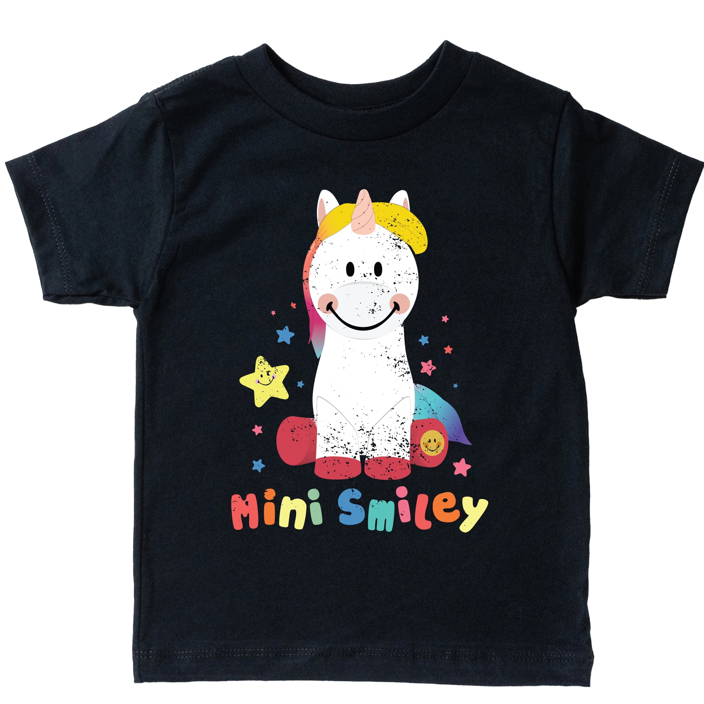 Mini Smiley Unicorn Distressed - Toddler Short Sleeve Graphic T-Shirt