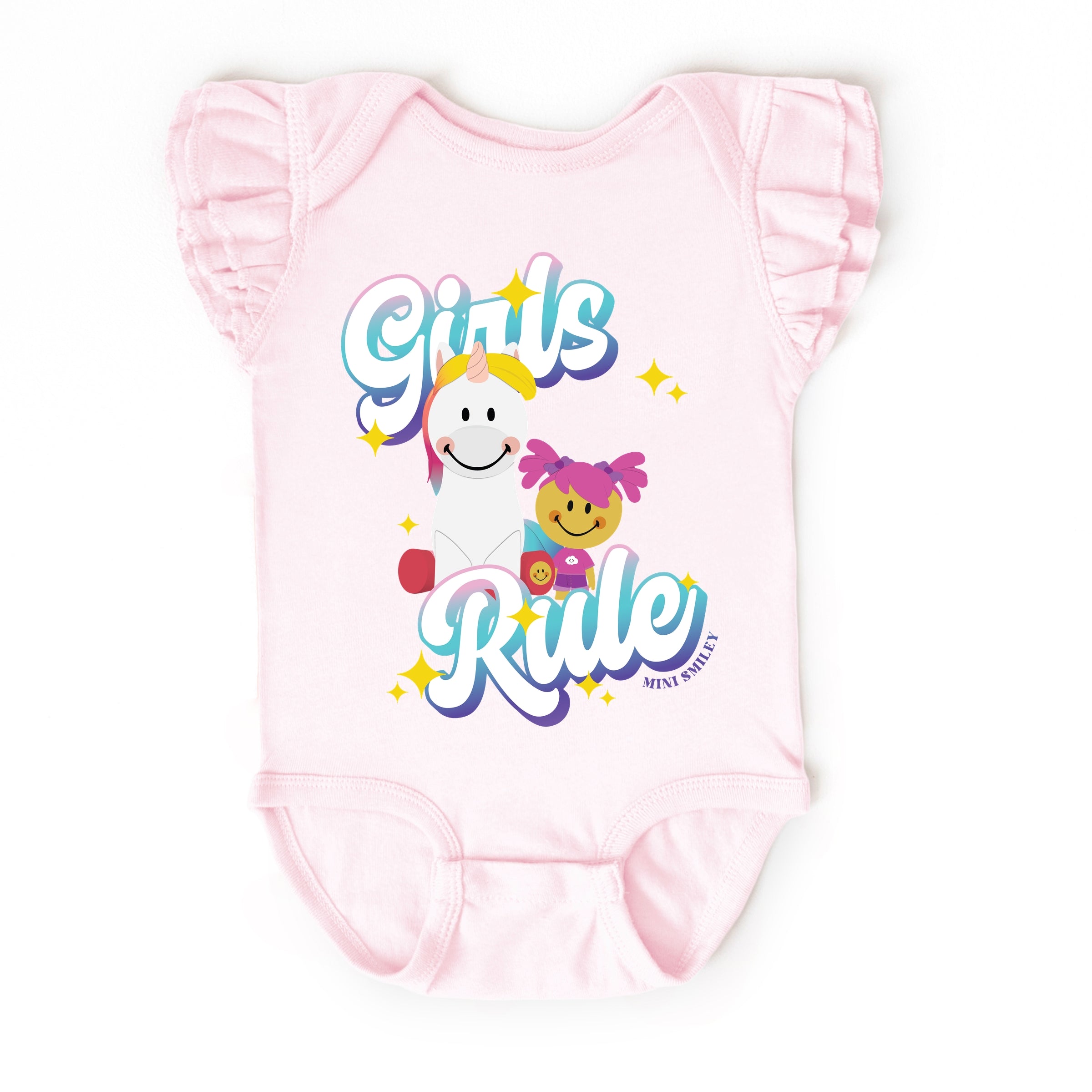 Mini Smiley Girls Rule - Baby Flutter Sleeve Bodysuit