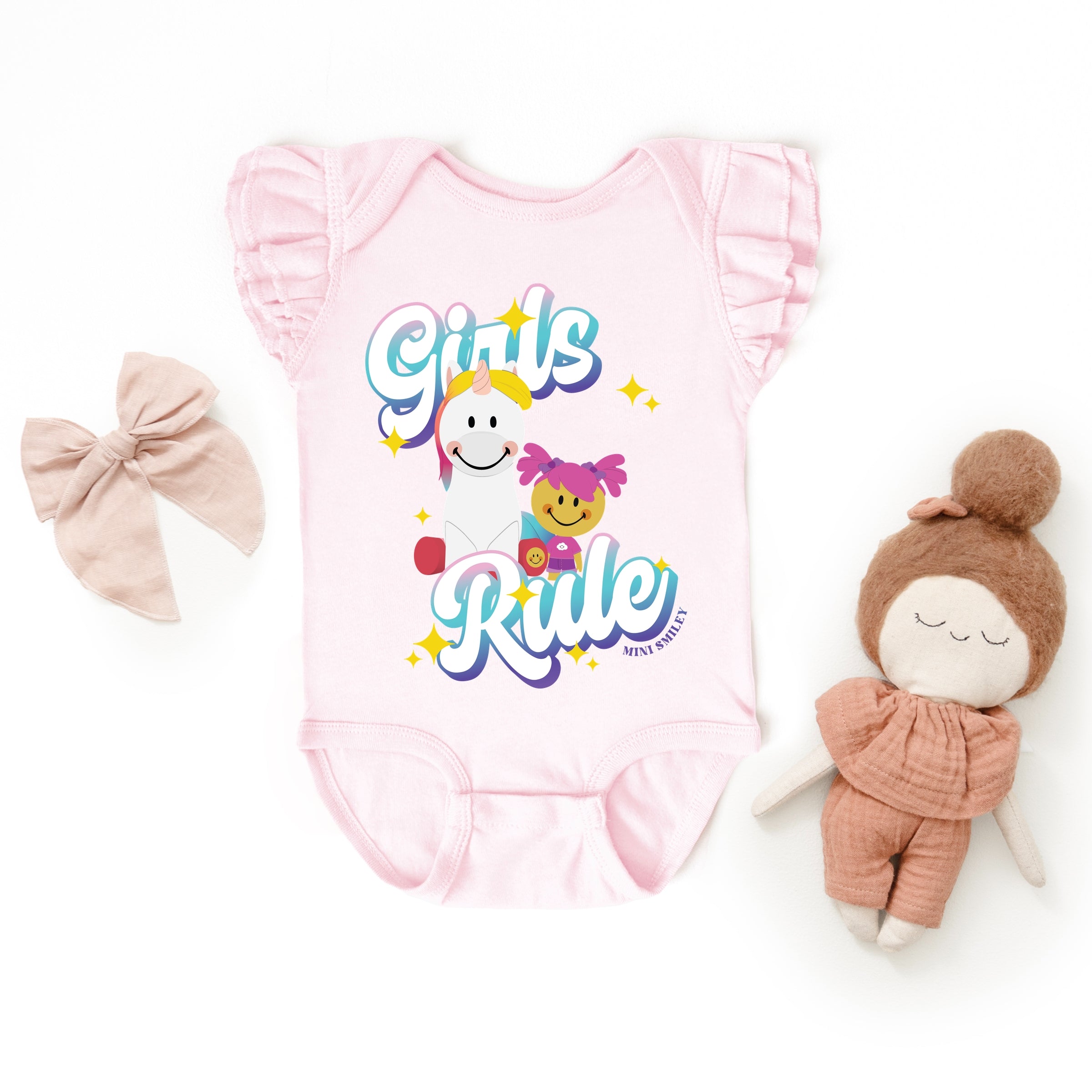 Mini Smiley Girls Rule - Baby Flutter Sleeve Bodysuit