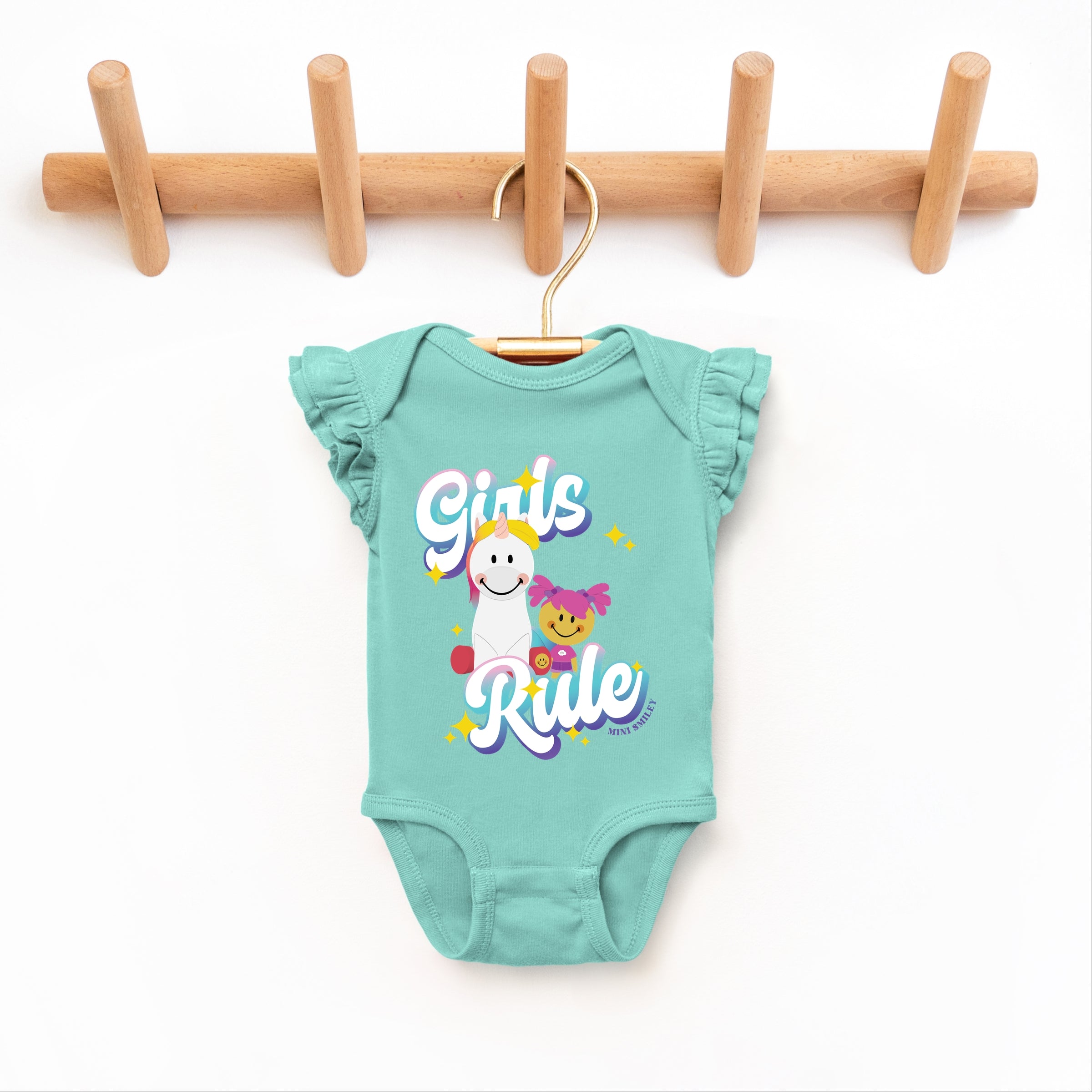 Mini Smiley Girls Rule - Baby Flutter Sleeve Bodysuit