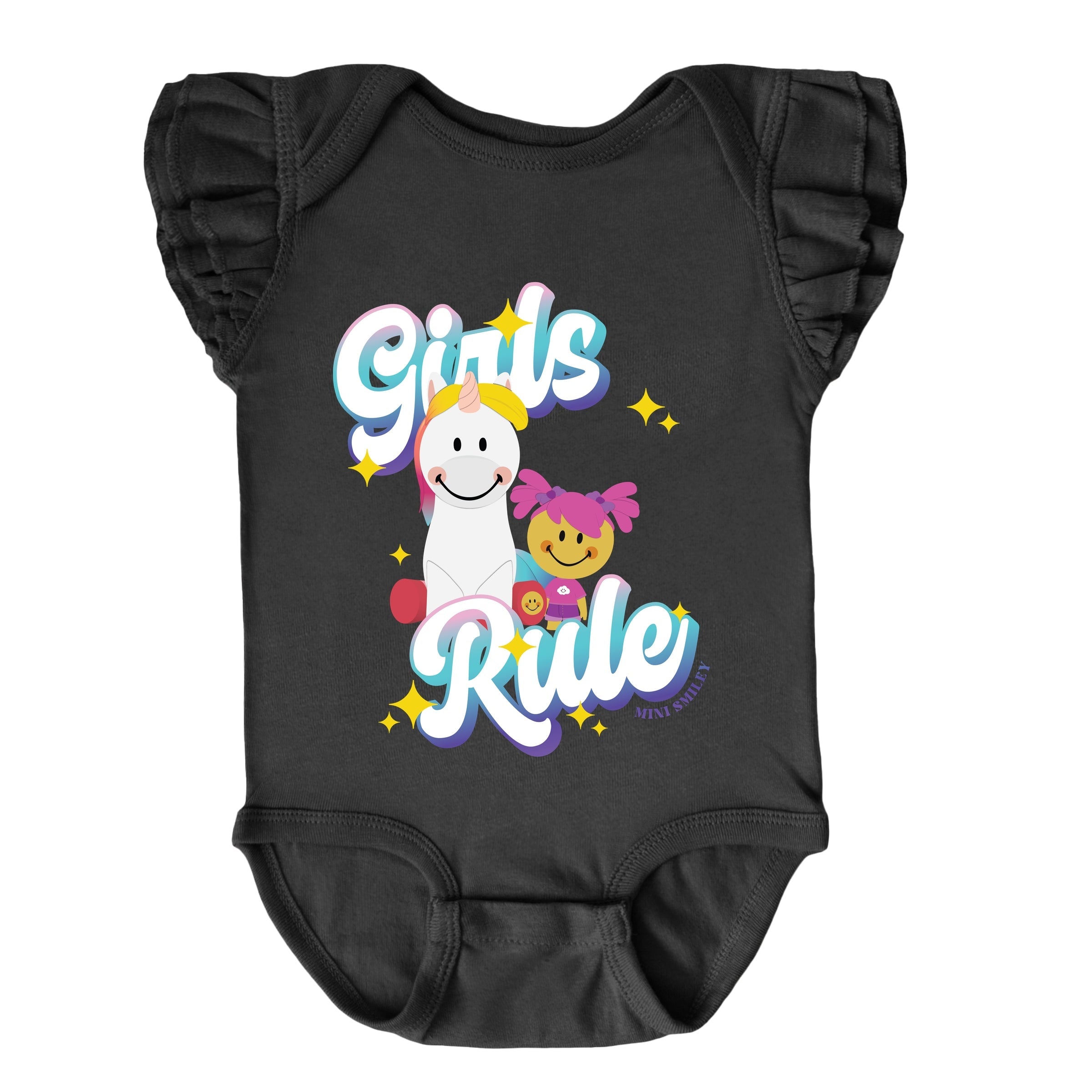 Mini Smiley Girls Rule - Baby Flutter Sleeve Bodysuit