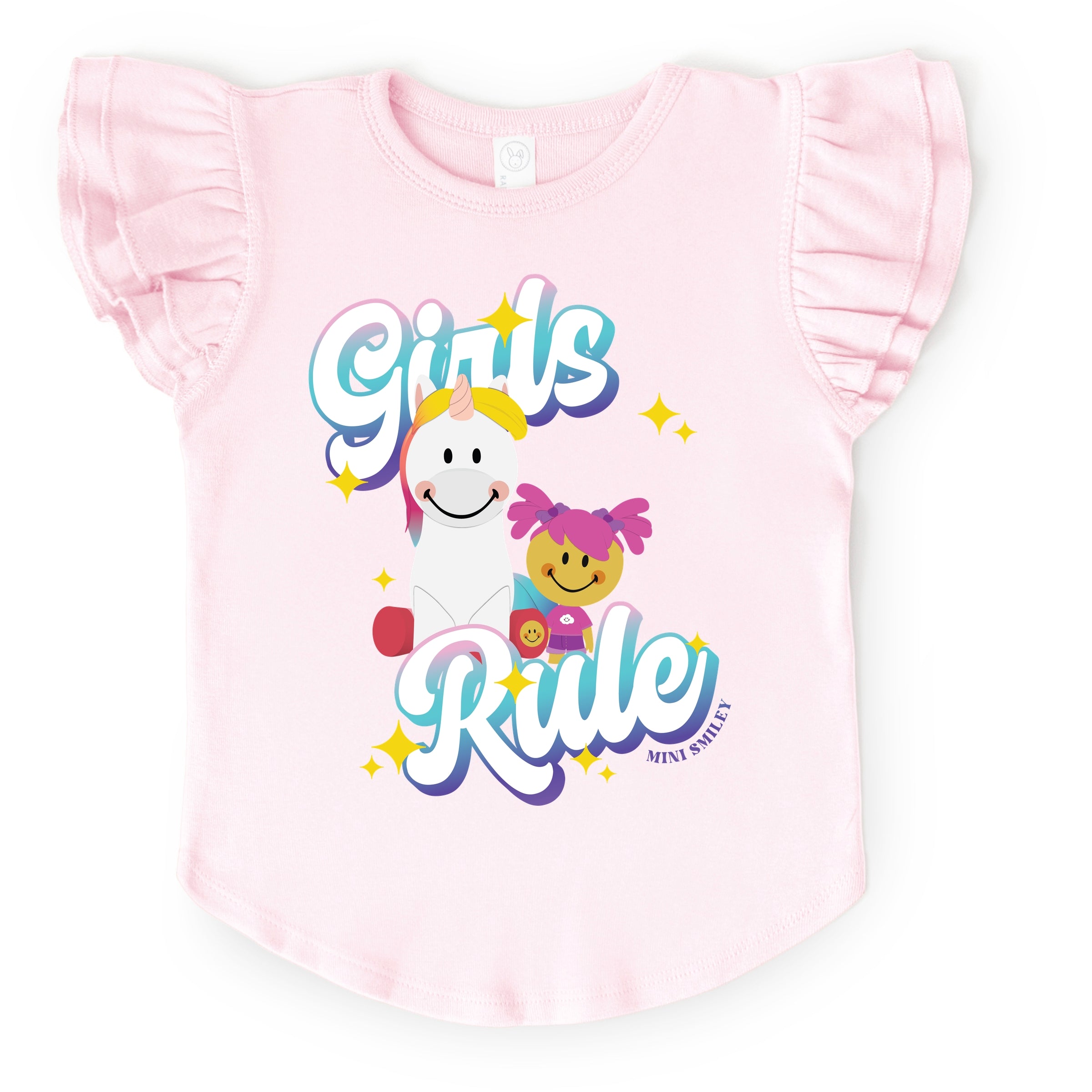 Mini Smiley Girls Rule - Flutter Sleeve Graphic T-Shirt