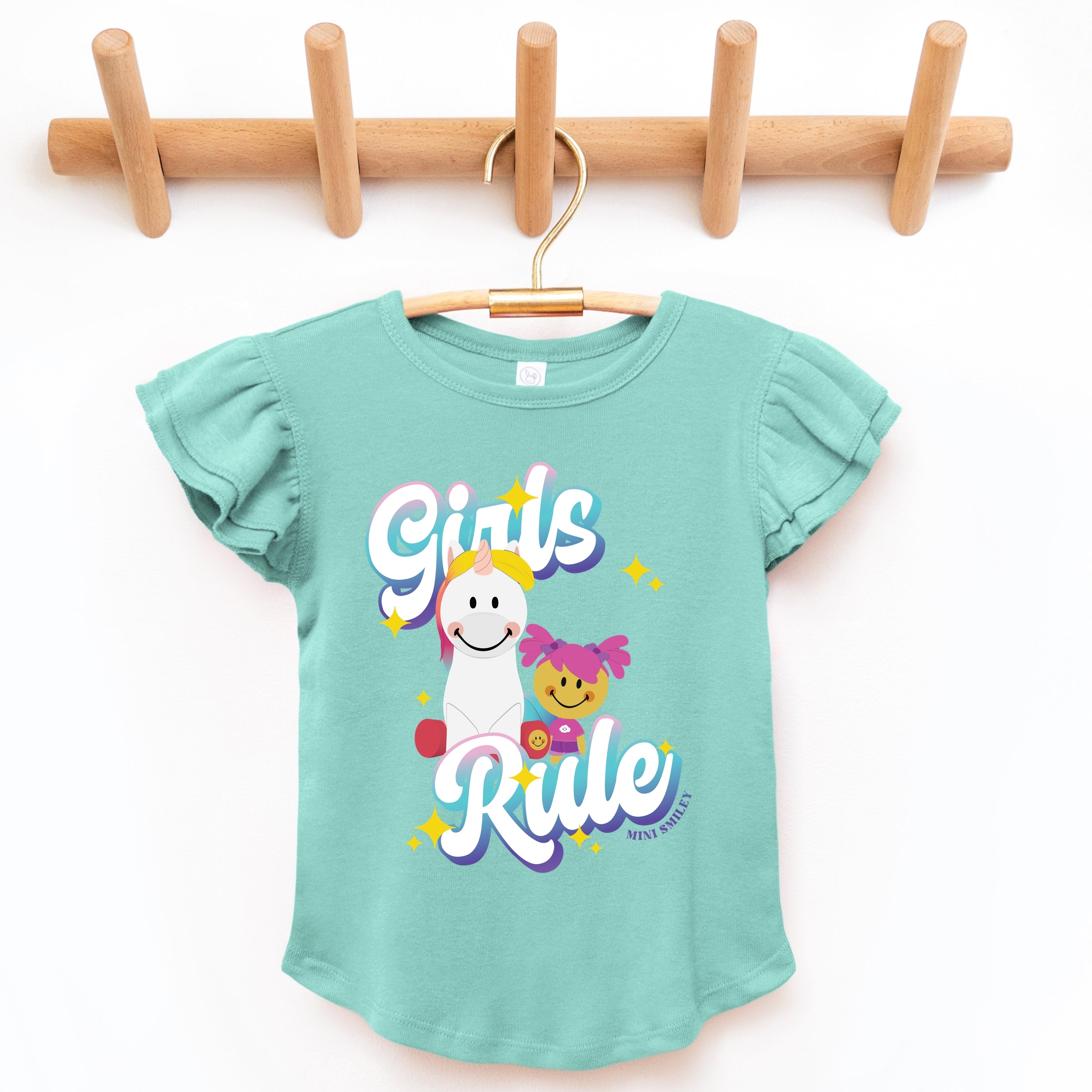 Mini Smiley Girls Rule - Flutter Sleeve Graphic T-Shirt