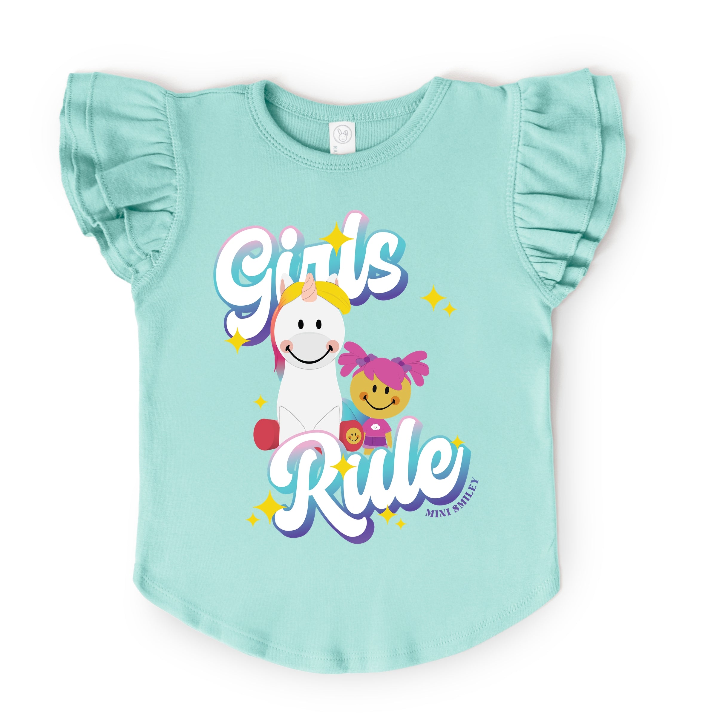 Mini Smiley Girls Rule - Flutter Sleeve Graphic T-Shirt