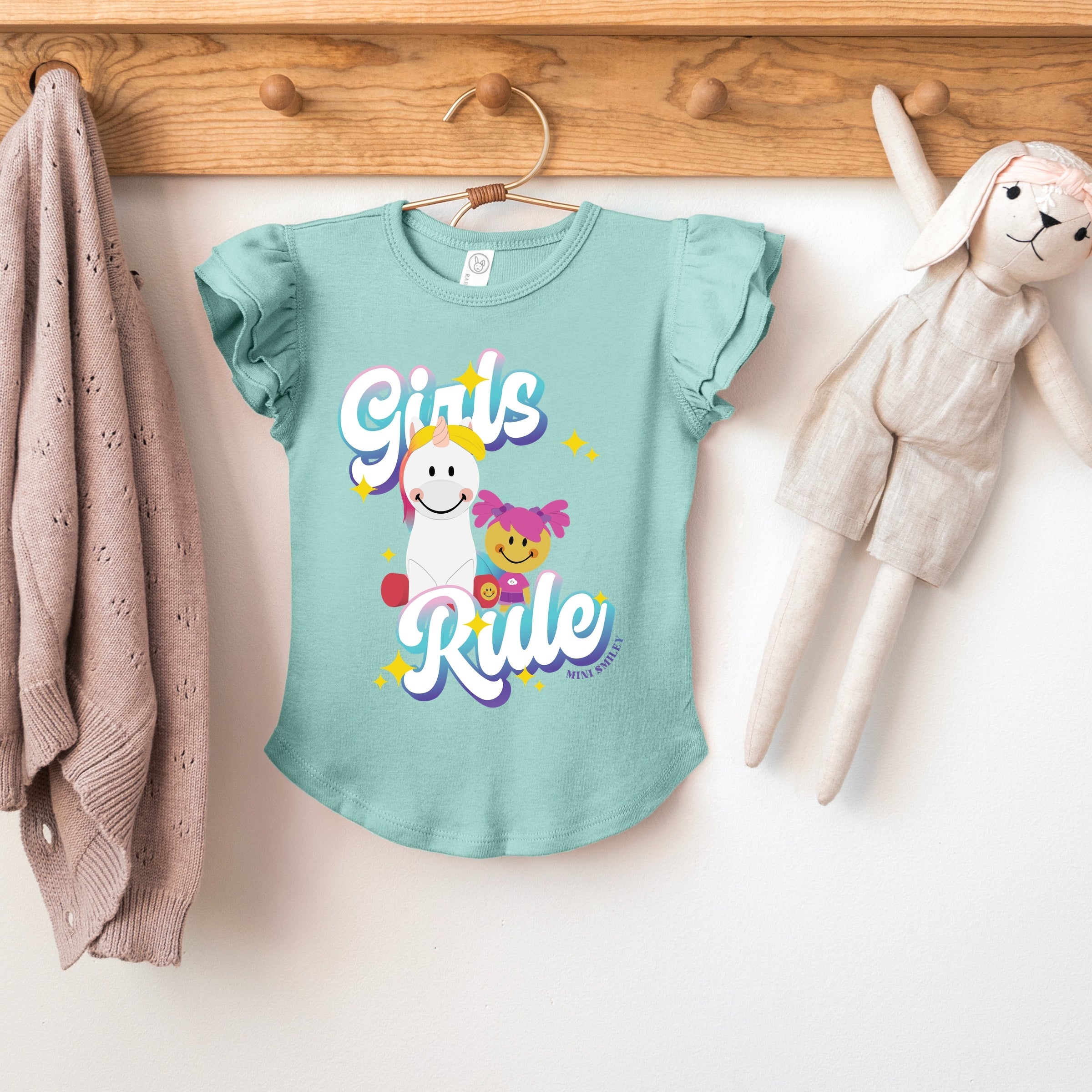 Mini Smiley Girls Rule - Flutter Sleeve Graphic T-Shirt