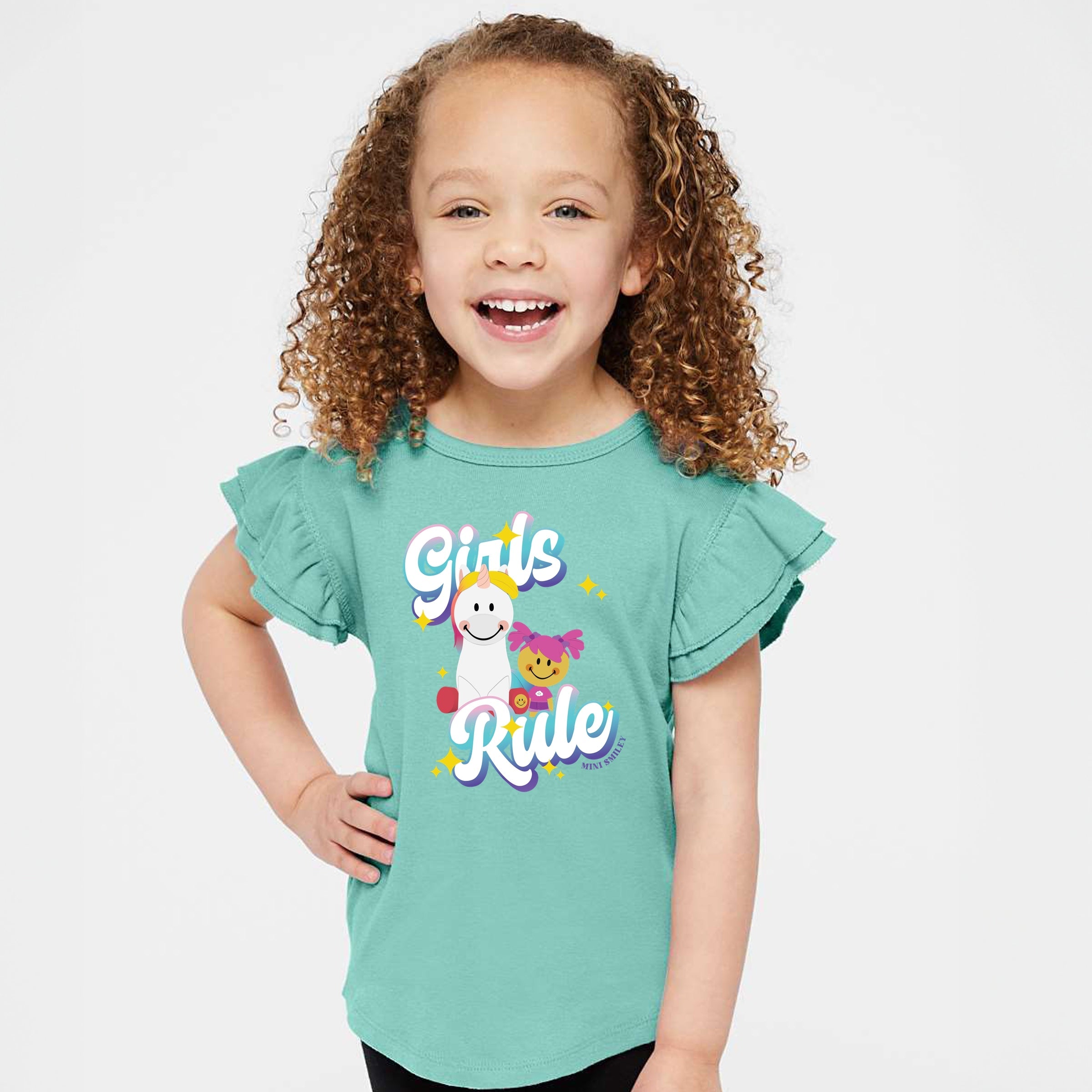 Mini Smiley Girls Rule - Flutter Sleeve Graphic T-Shirt