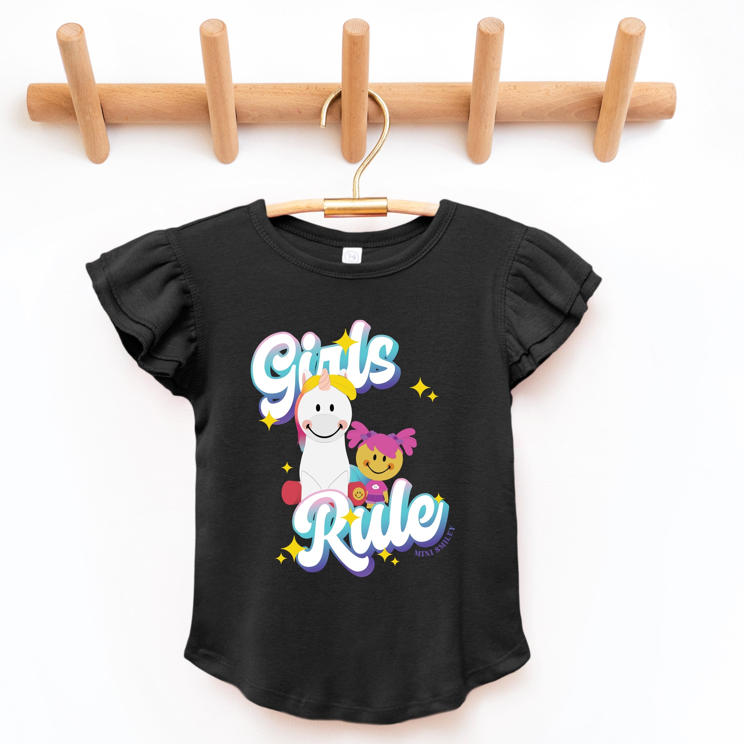 Mini Smiley Girls Rule - Flutter Sleeve Graphic T-Shirt