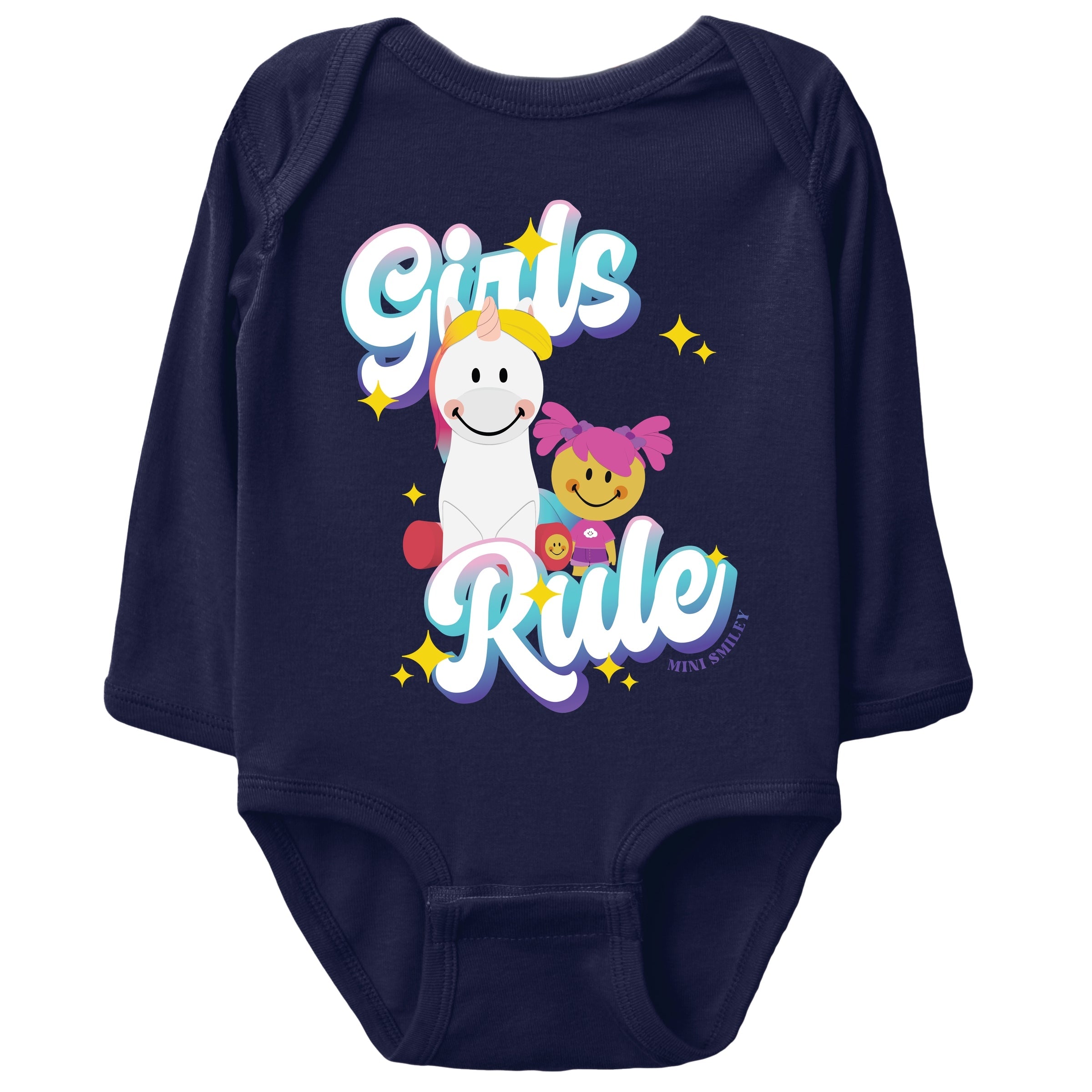 Mini Smiley Girls Rule - Baby Long Sleeve Bodysuit