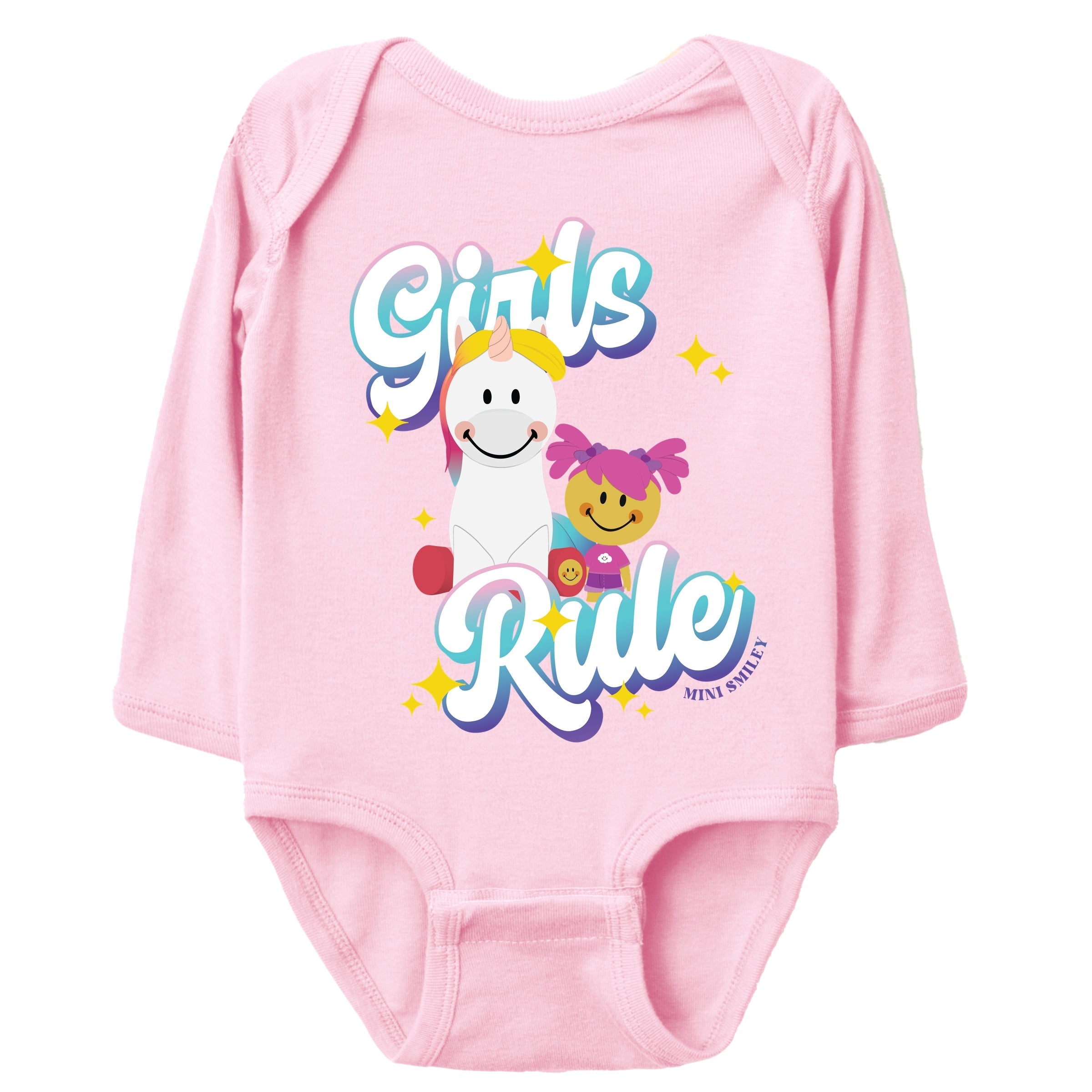 Mini Smiley Girls Rule - Baby Long Sleeve Bodysuit