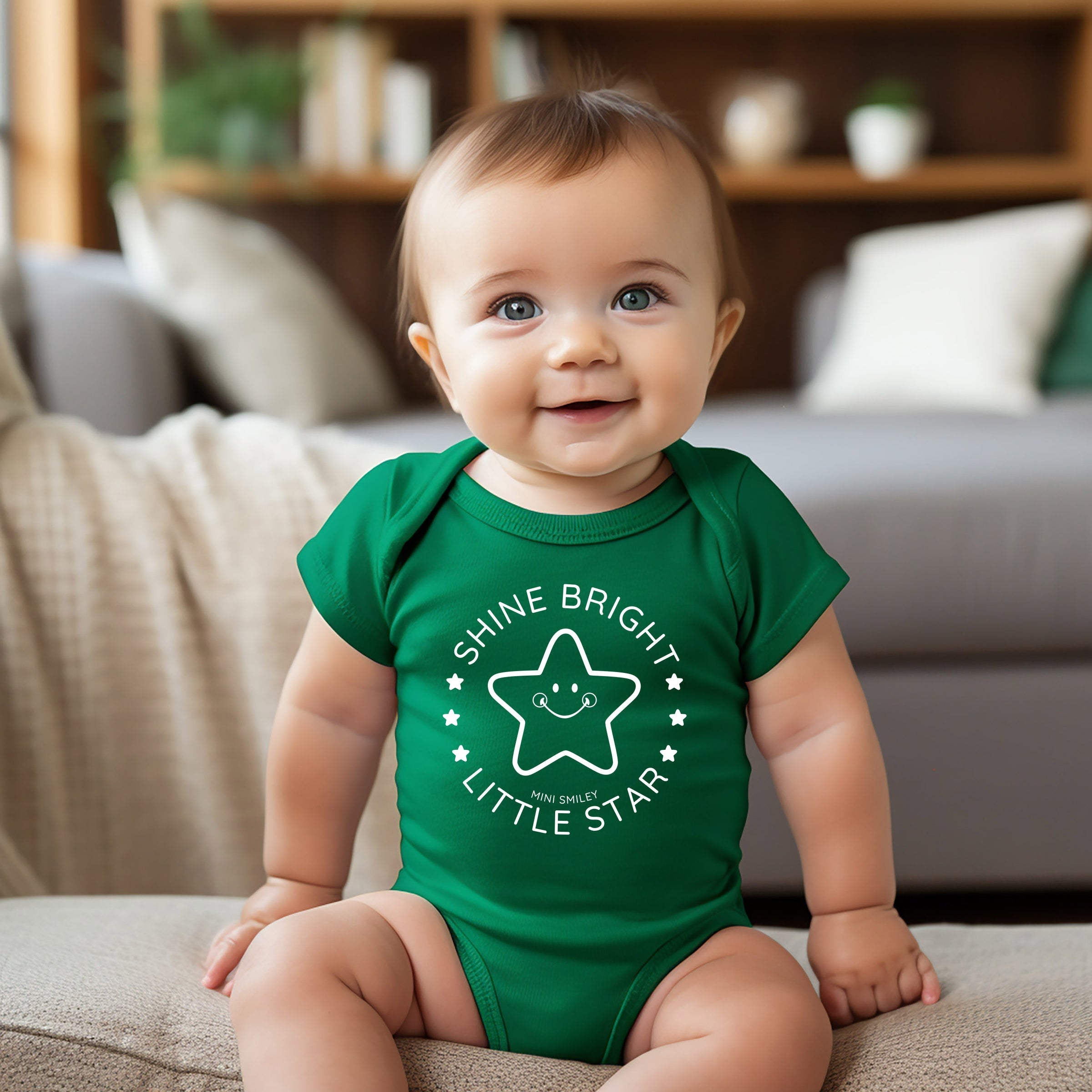 Mini Smiley Shine Bright Little Star - Baby Short Sleeve Graphic Bodysuit