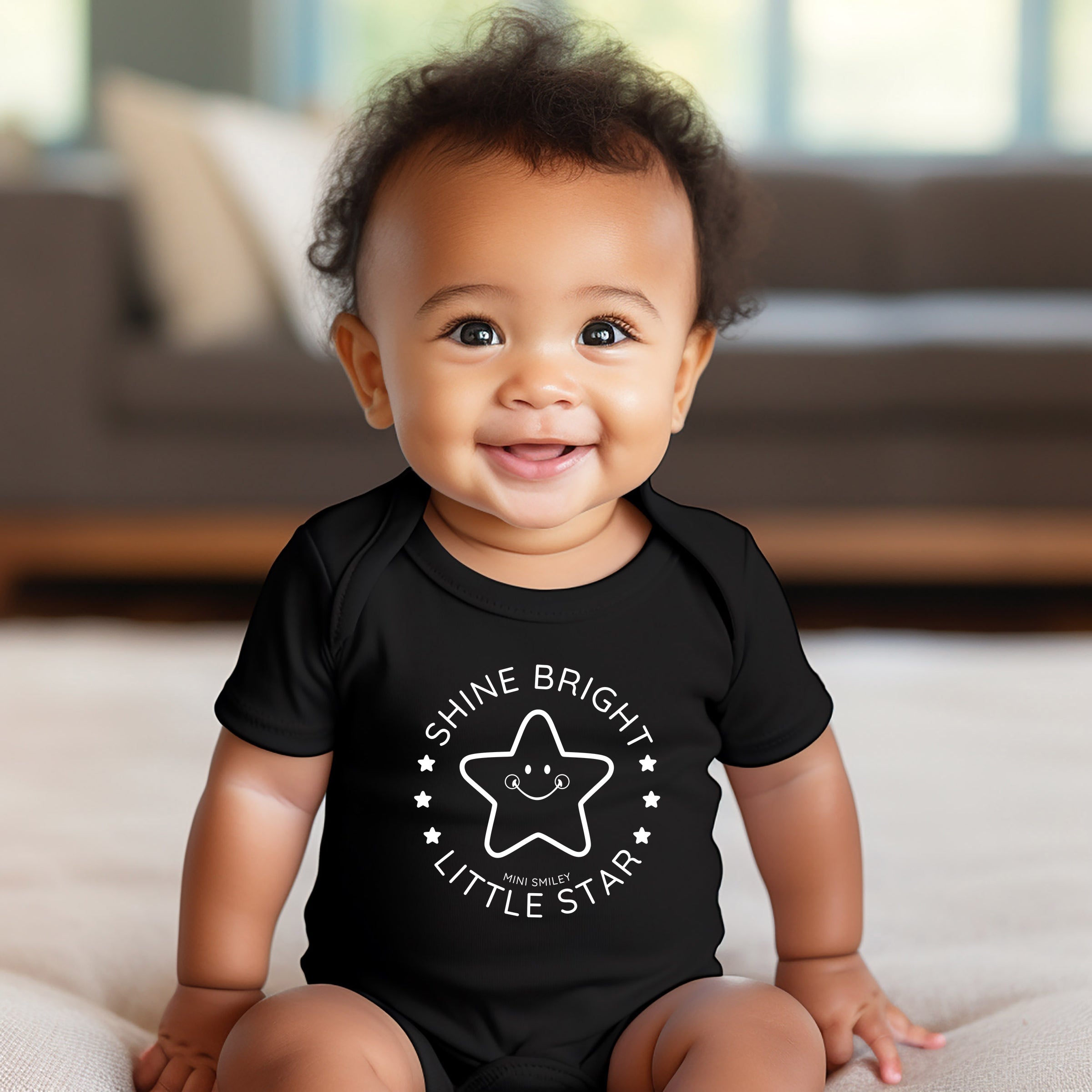 Mini Smiley Shine Bright Little Star - Baby Short Sleeve Graphic Bodysuit