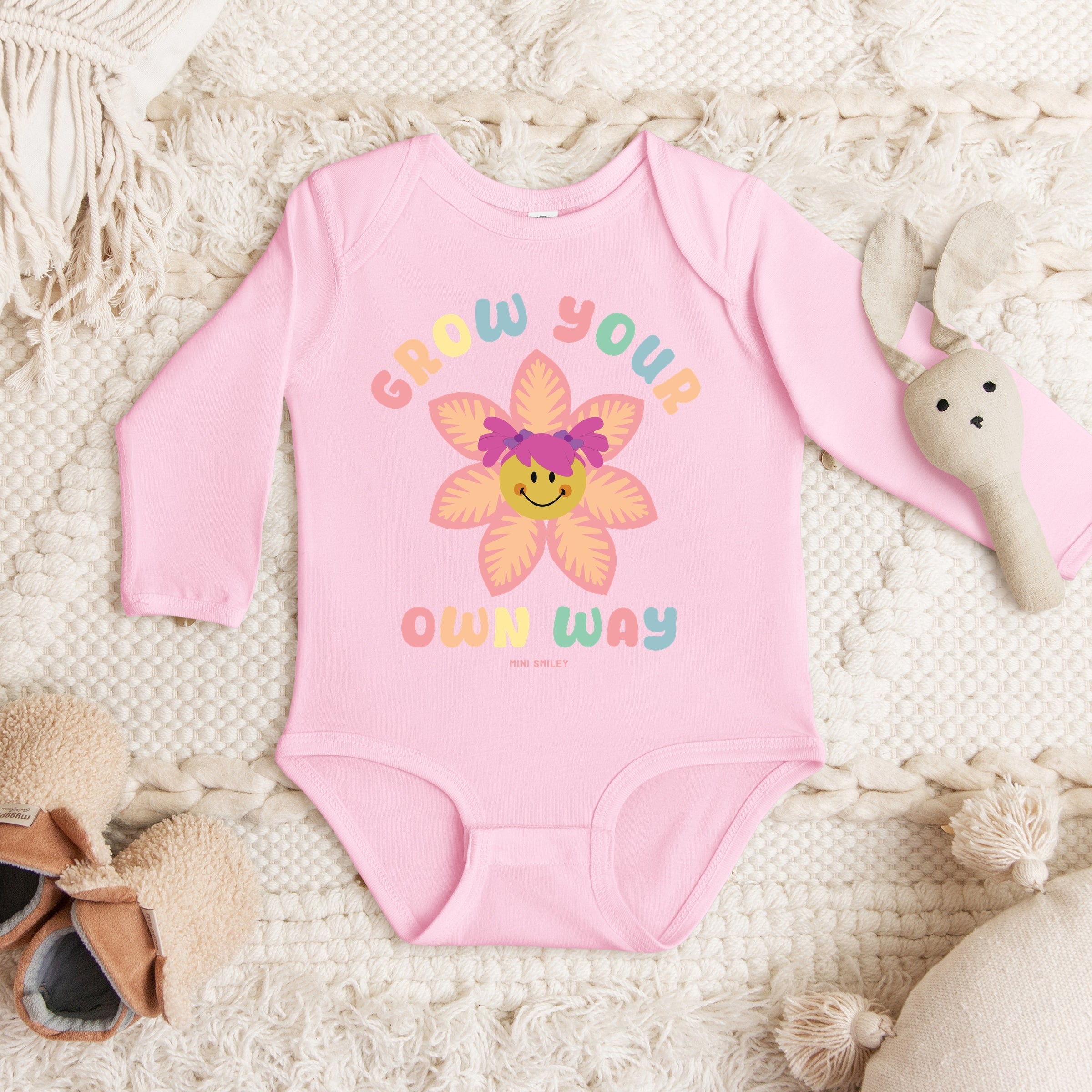 Mini Smiley Grow Your Own Way - Baby Long Sleeve Bodysuit