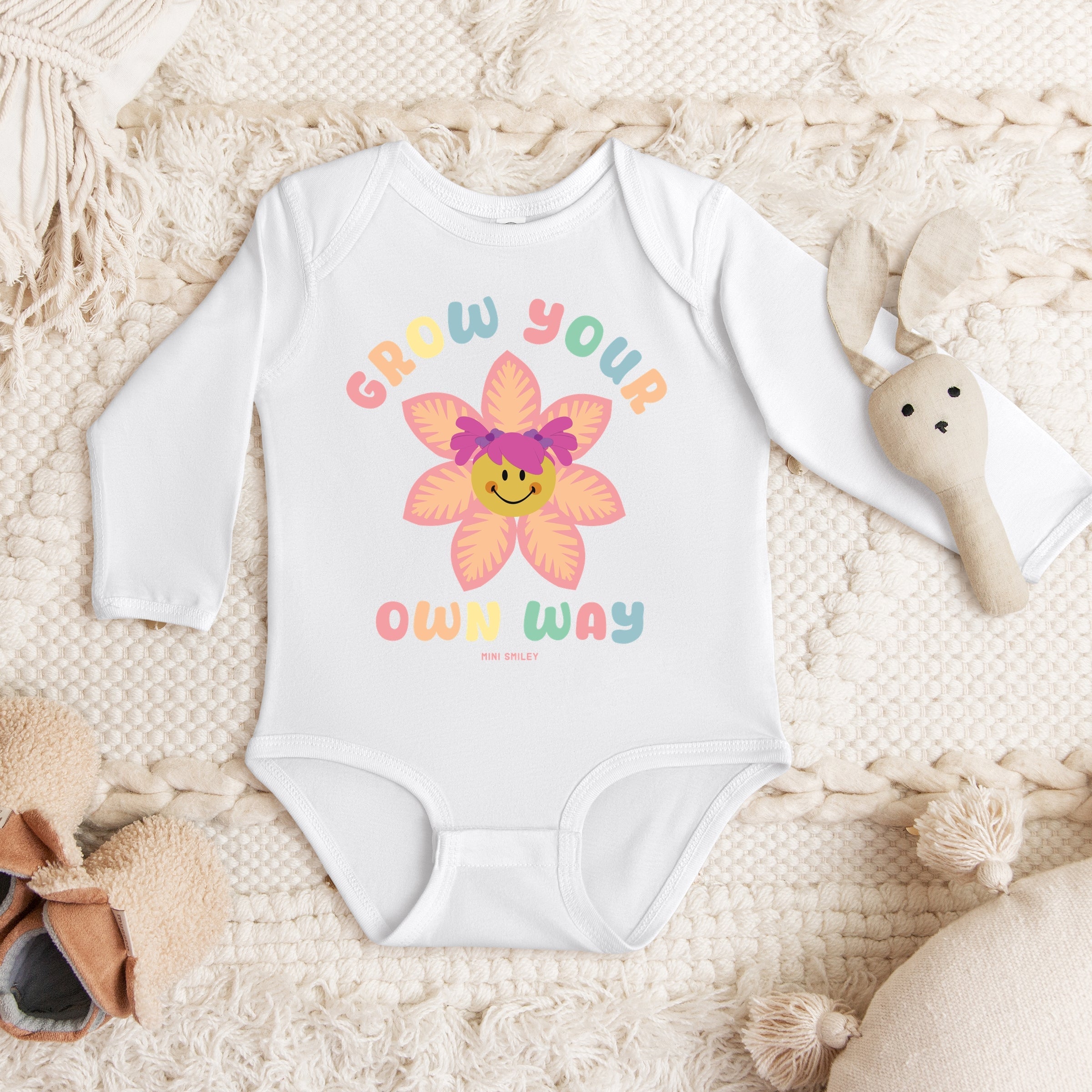 Mini Smiley Grow Your Own Way - Baby Long Sleeve Bodysuit