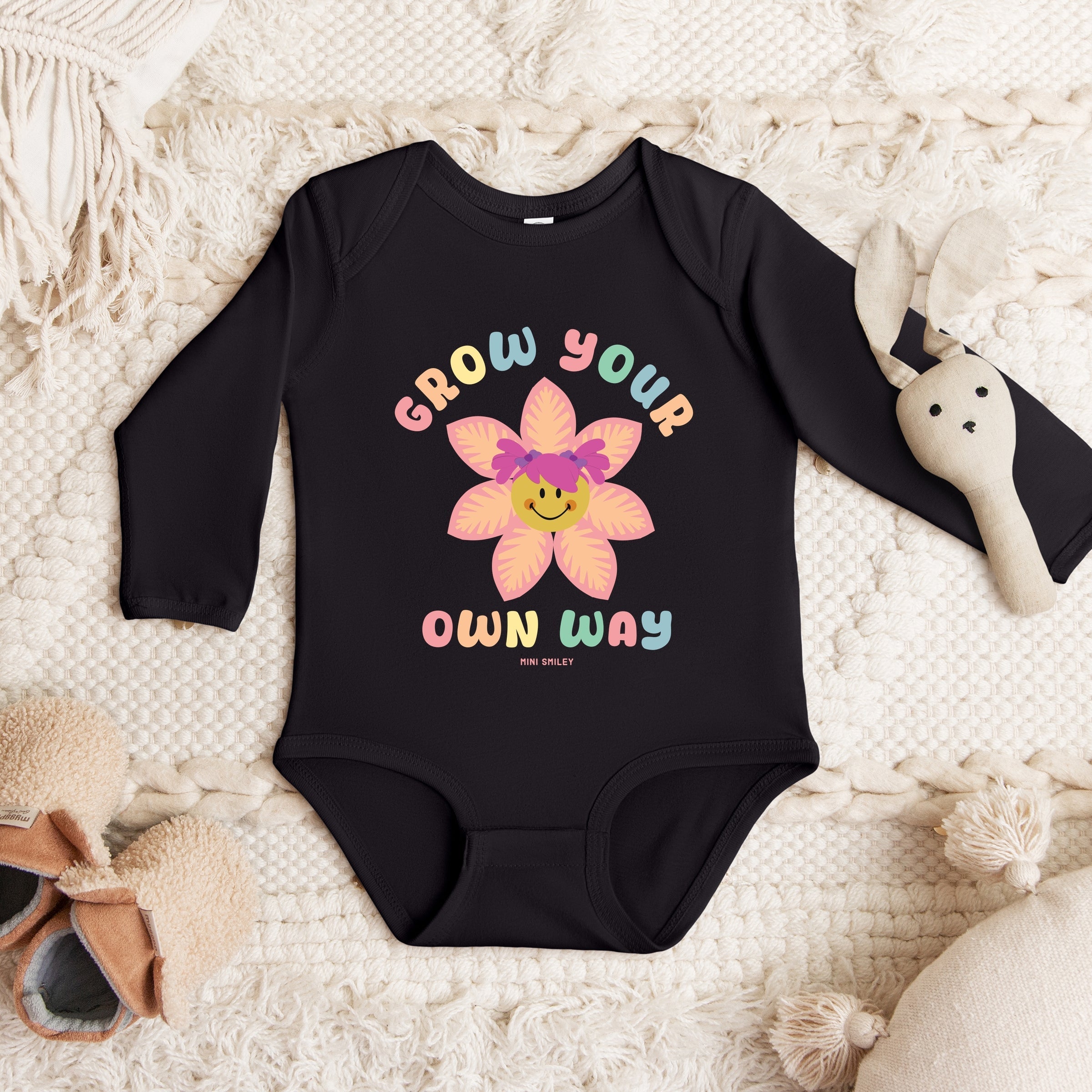 Mini Smiley Grow Your Own Way - Baby Long Sleeve Bodysuit