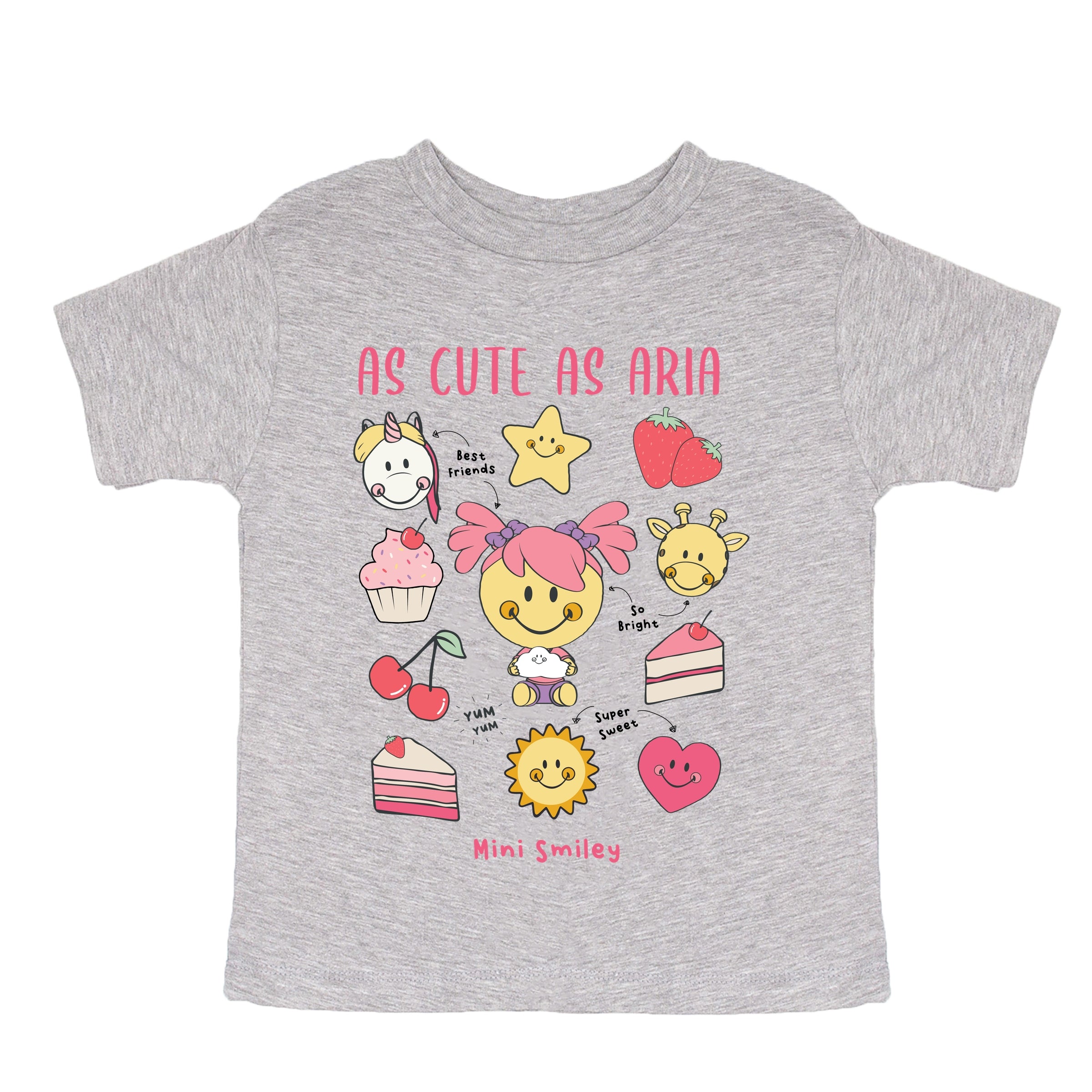 Mini Smiley As Cute As Aria - Toddler Short Sleeve Graphic T-Shirt