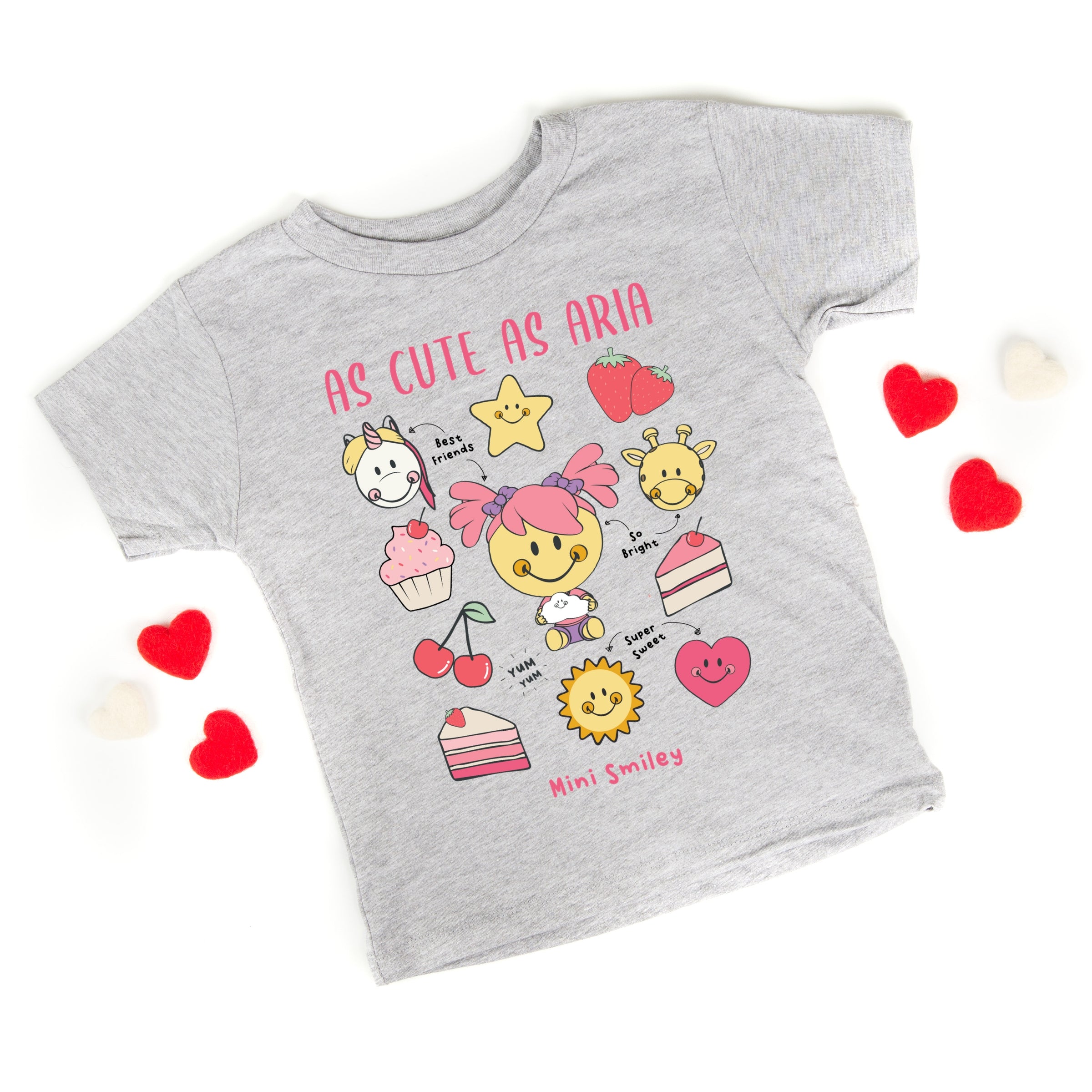 Mini Smiley As Cute As Aria - Toddler Short Sleeve Graphic T-Shirt