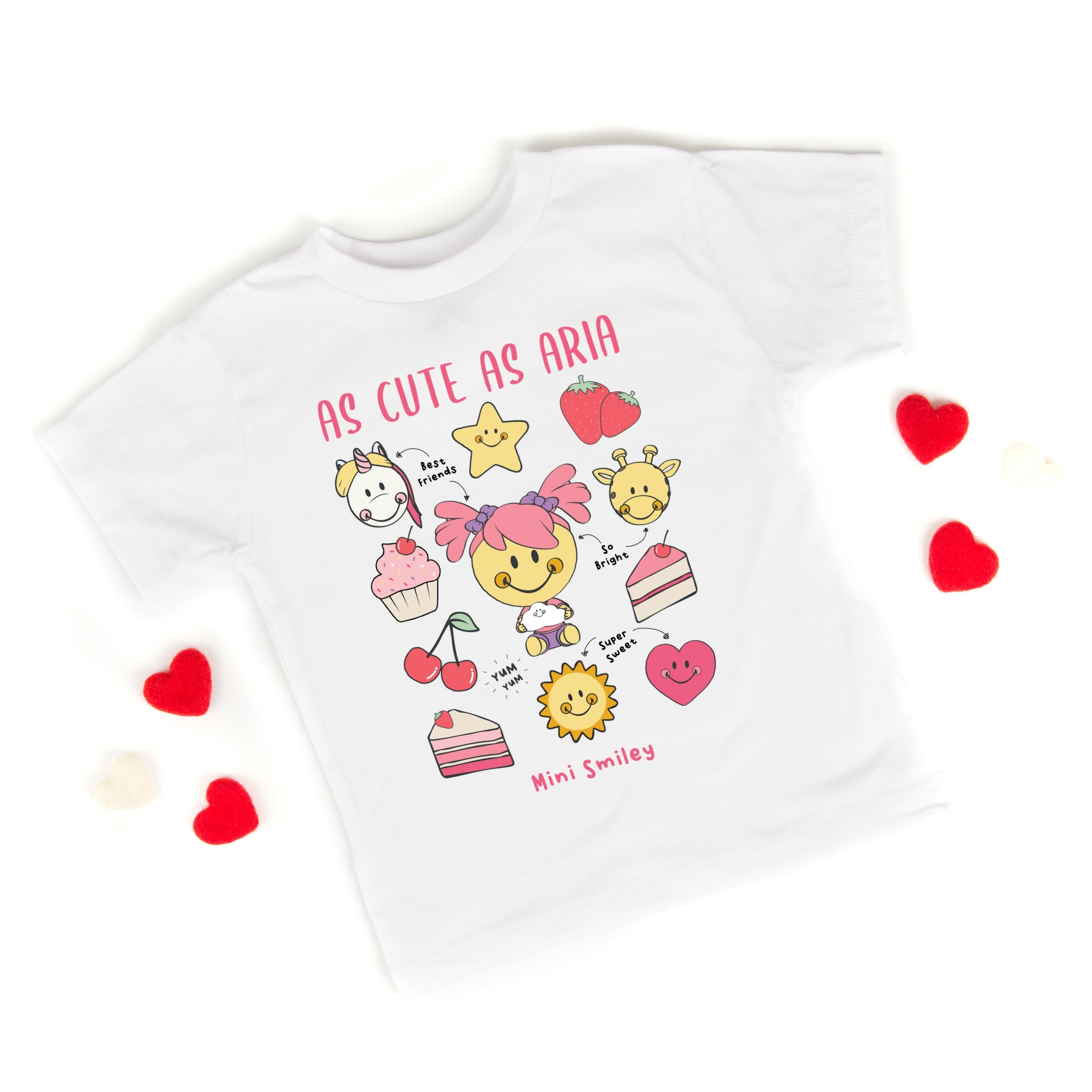 Mini Smiley As Cute As Aria - Toddler Short Sleeve Graphic T-Shirt